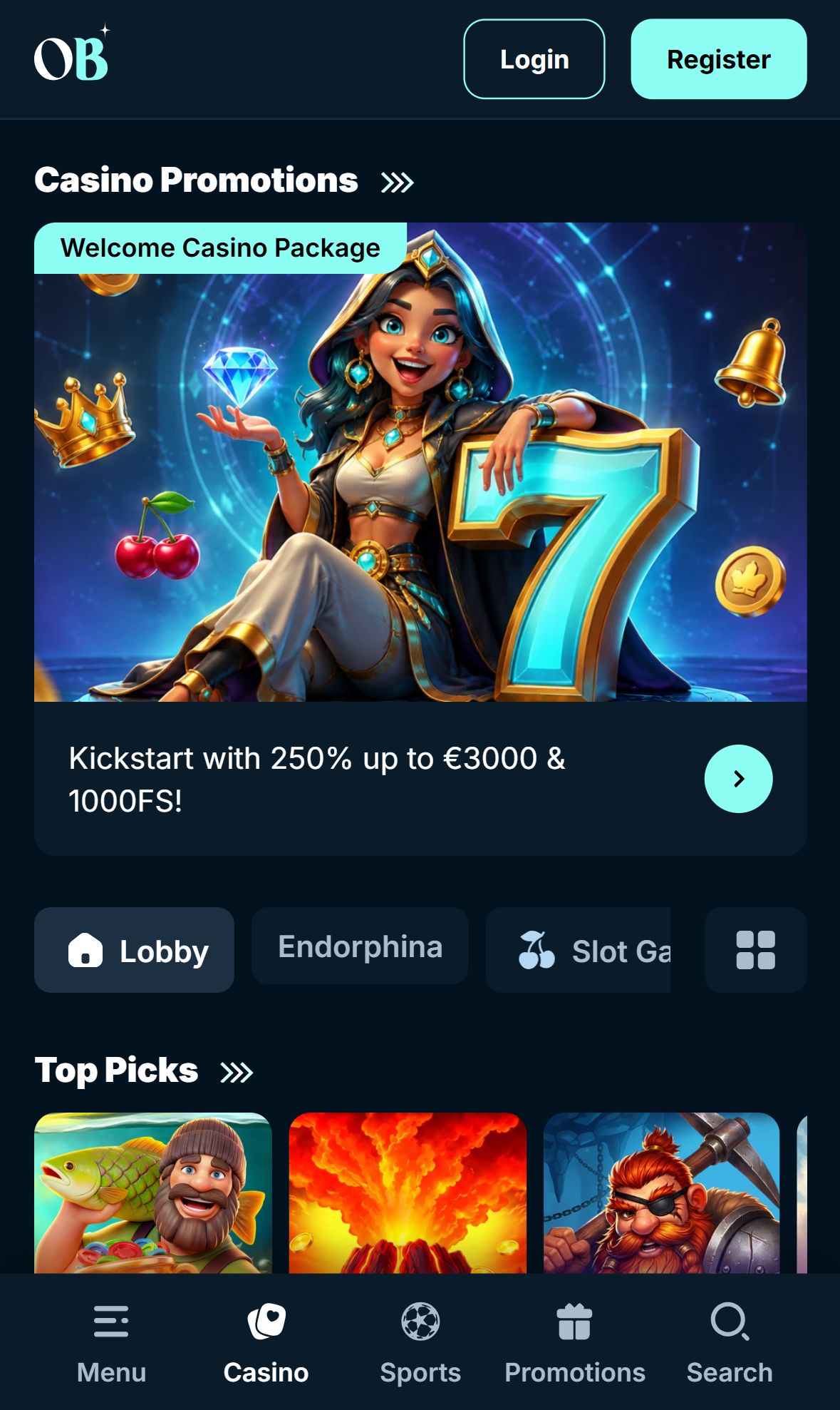 OrionsBet — Lobby (Mobile)