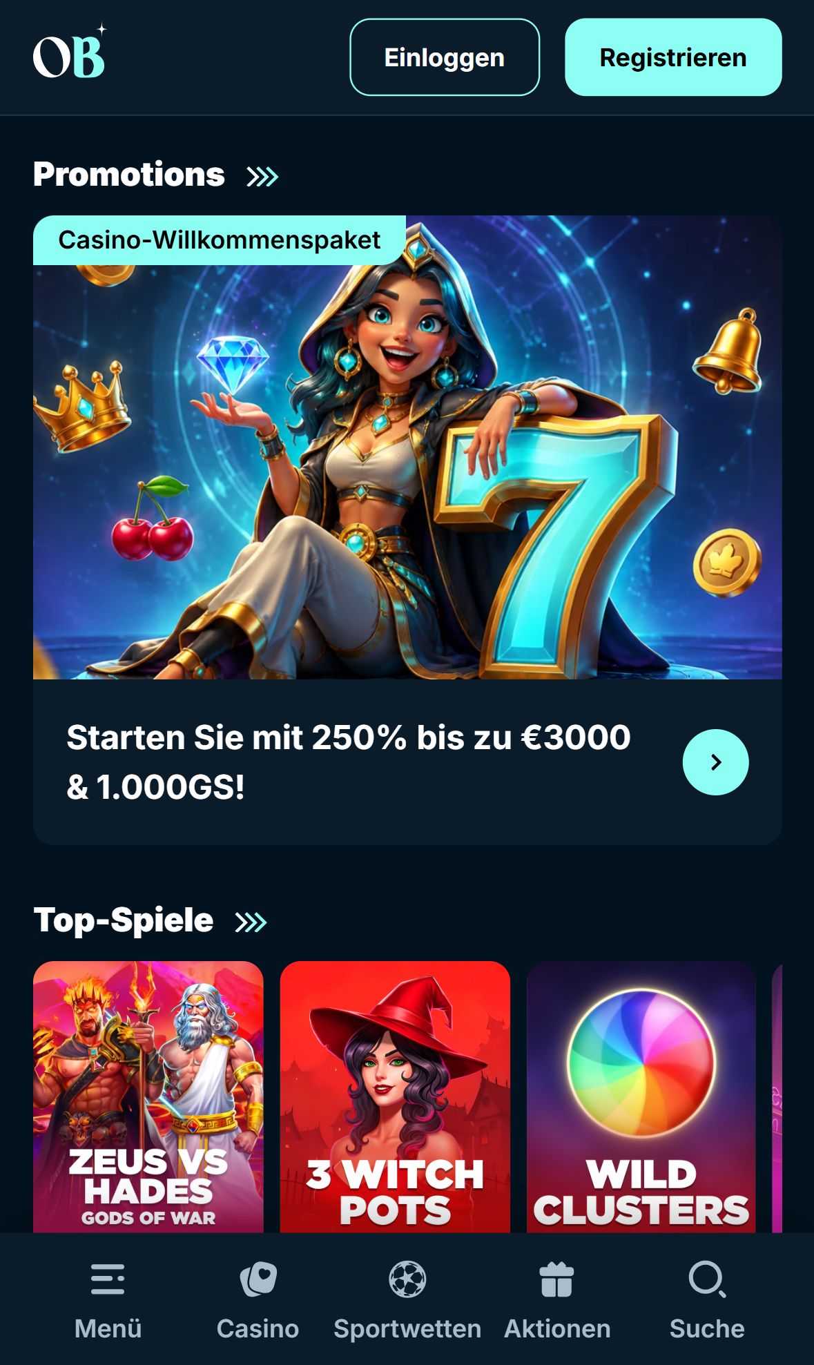 OrionsBet — Startseite (Mobil)