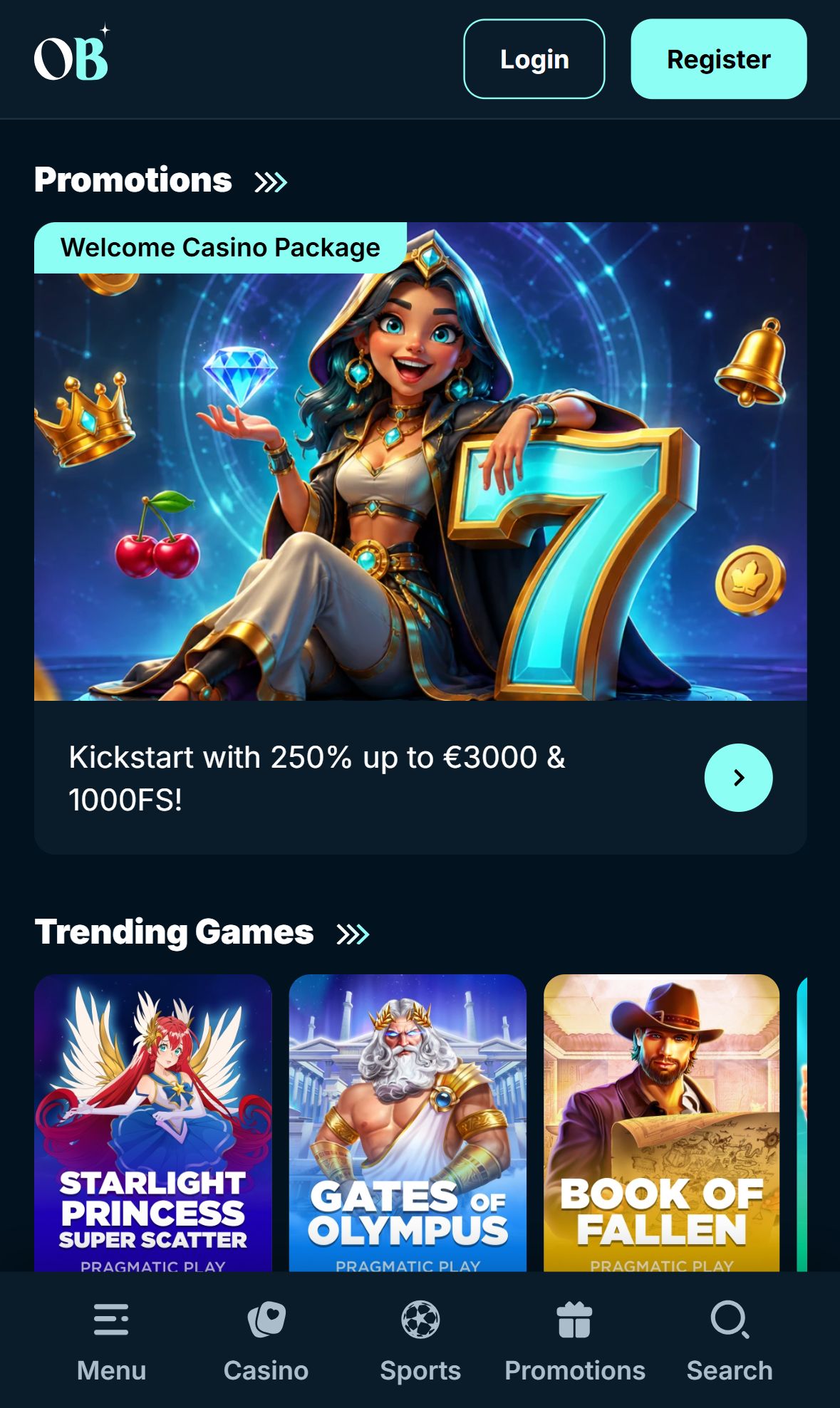 OrionsBet — Homepage (Mobile)