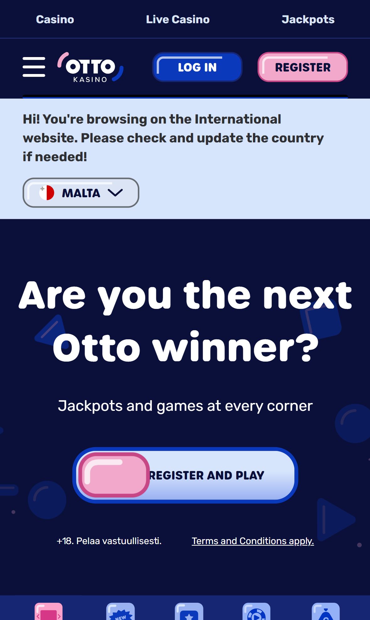 Otto Kasino — Homepage (Mobile)