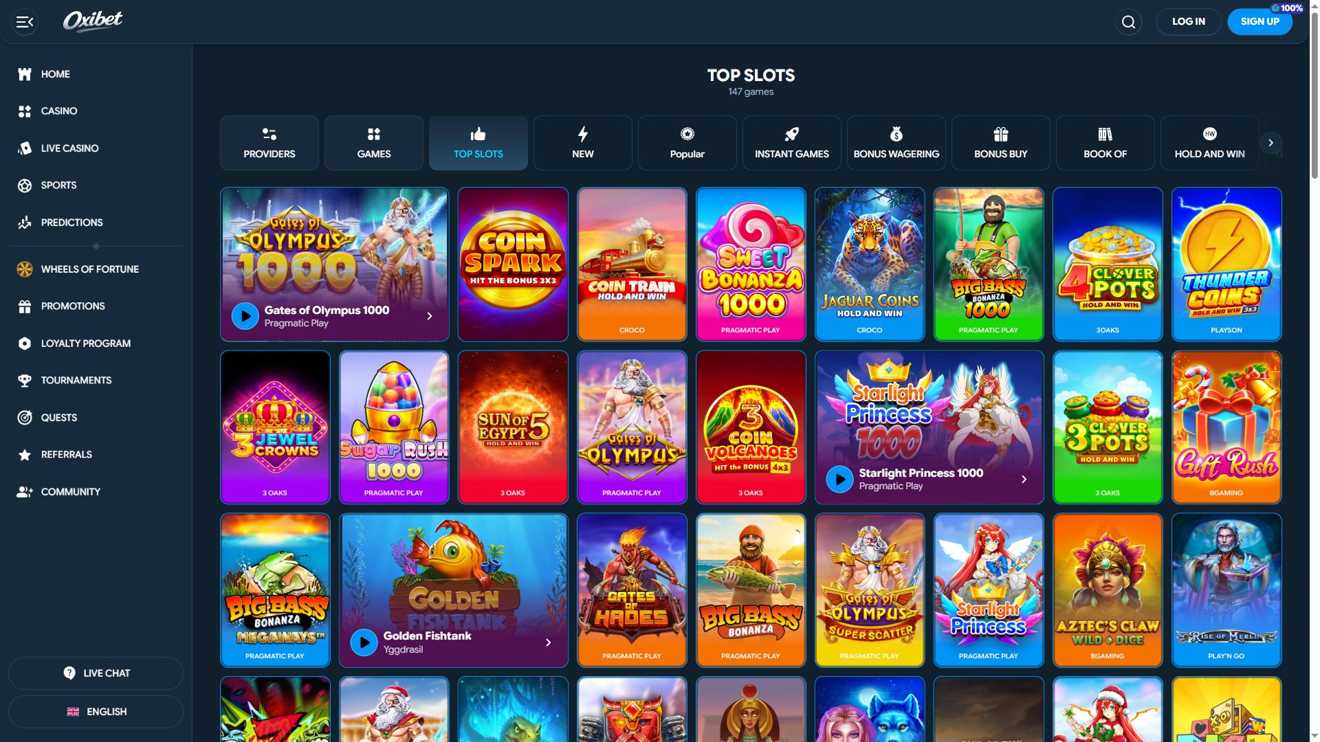 Oxibet — Lobby (Desktop)