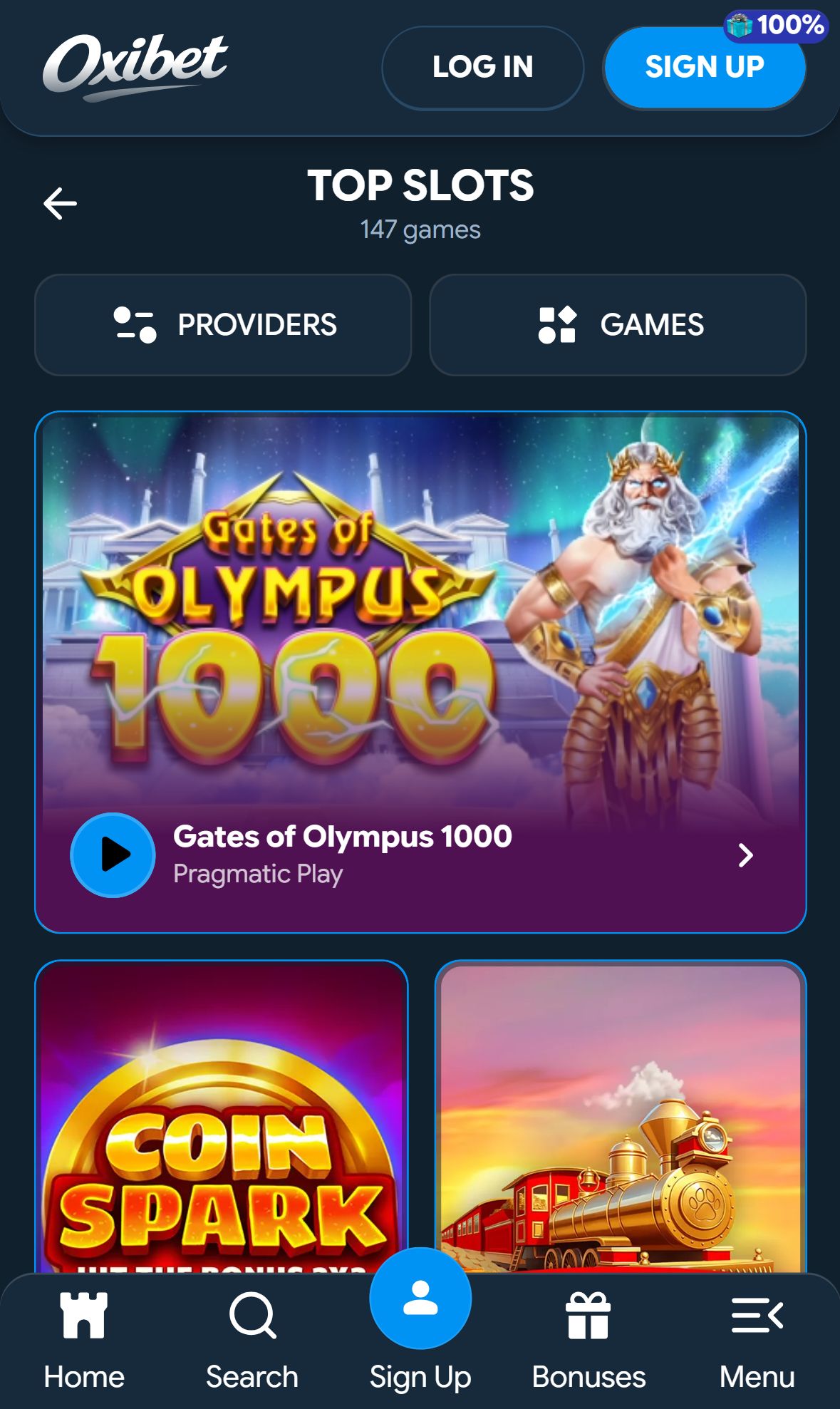 Oxibet — Lobby (Mobile)
