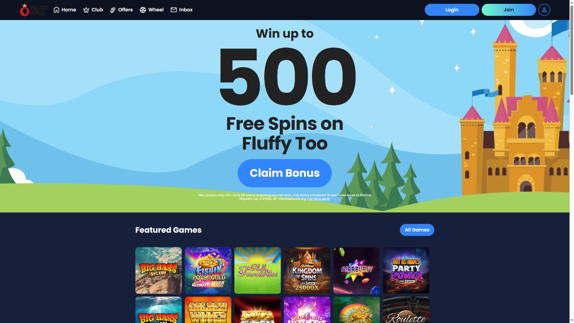 Palace Bingo — Homepage (Desktop)