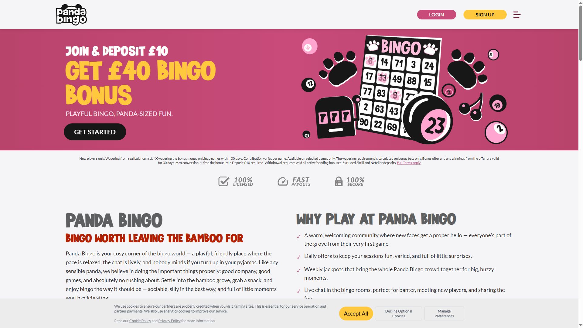Pandabingo — Homepage (Desktop)