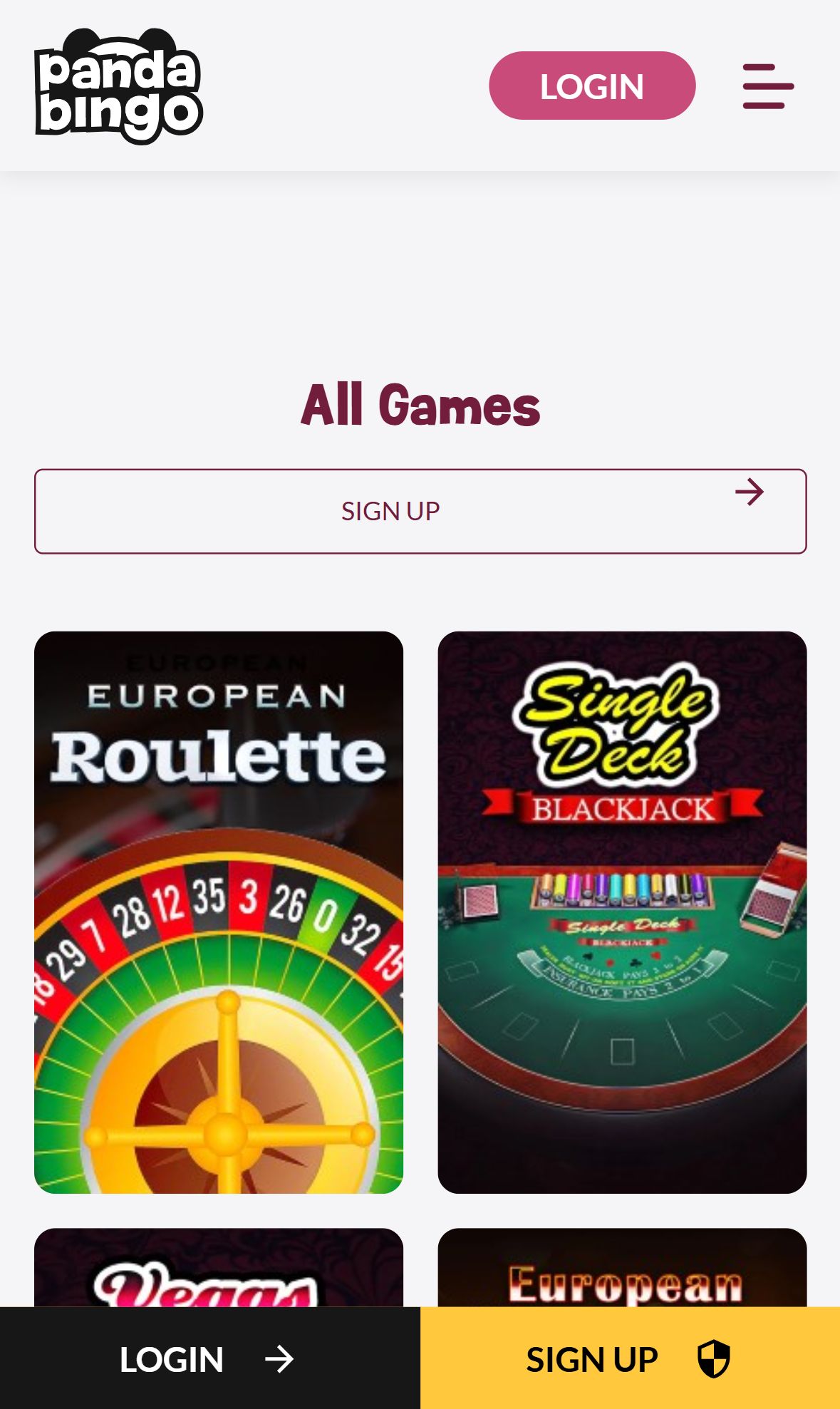 Pandabingo — Lobby (Mobile)