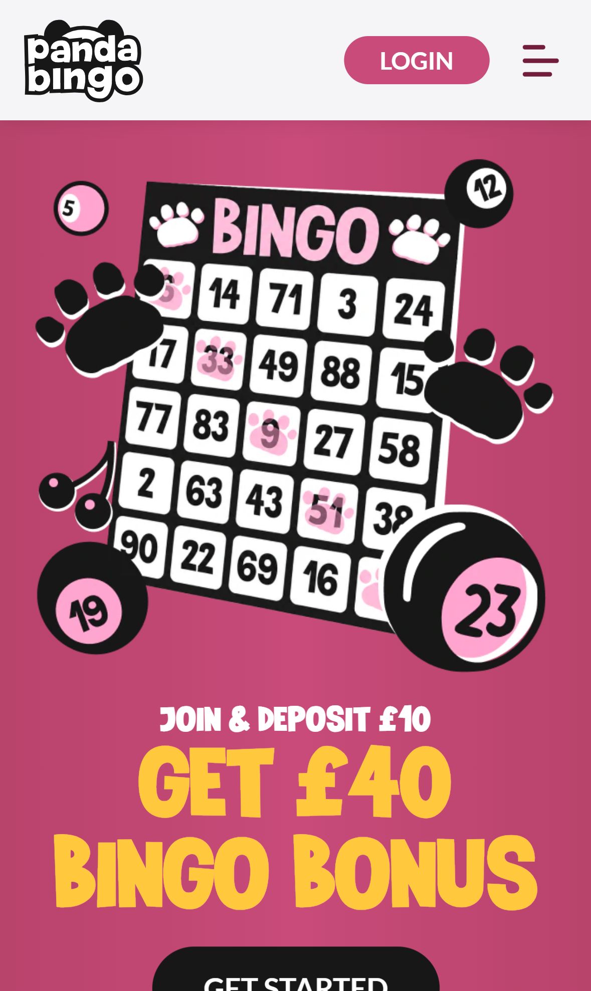 Pandabingo — Homepage (Mobile)