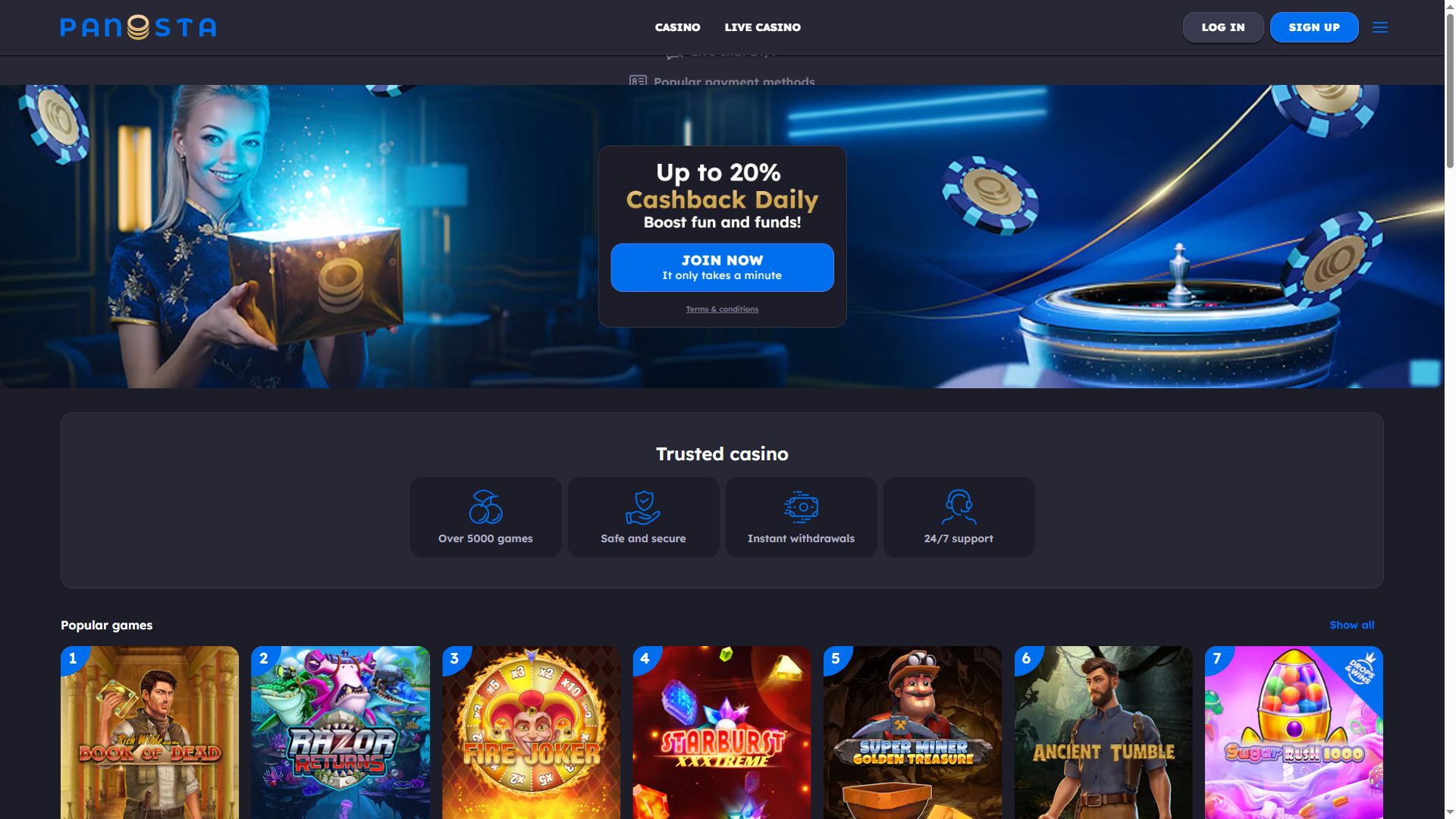 Panosta — Homepage (Desktop)