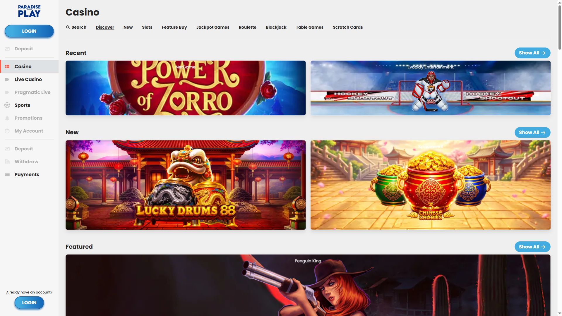 Paradise Play — Lobby (Desktop)