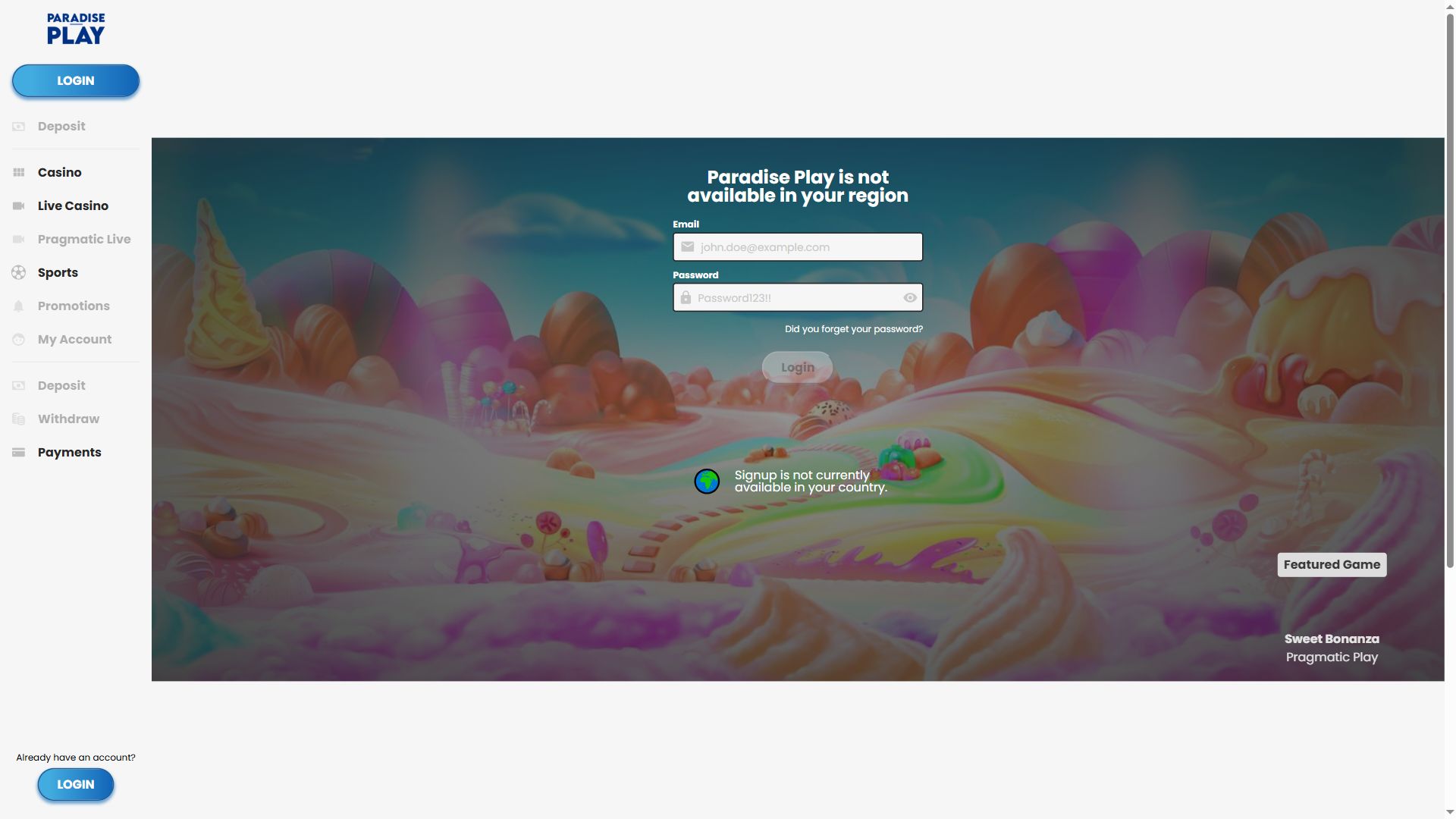 Paradise Play — Homepage (Desktop)