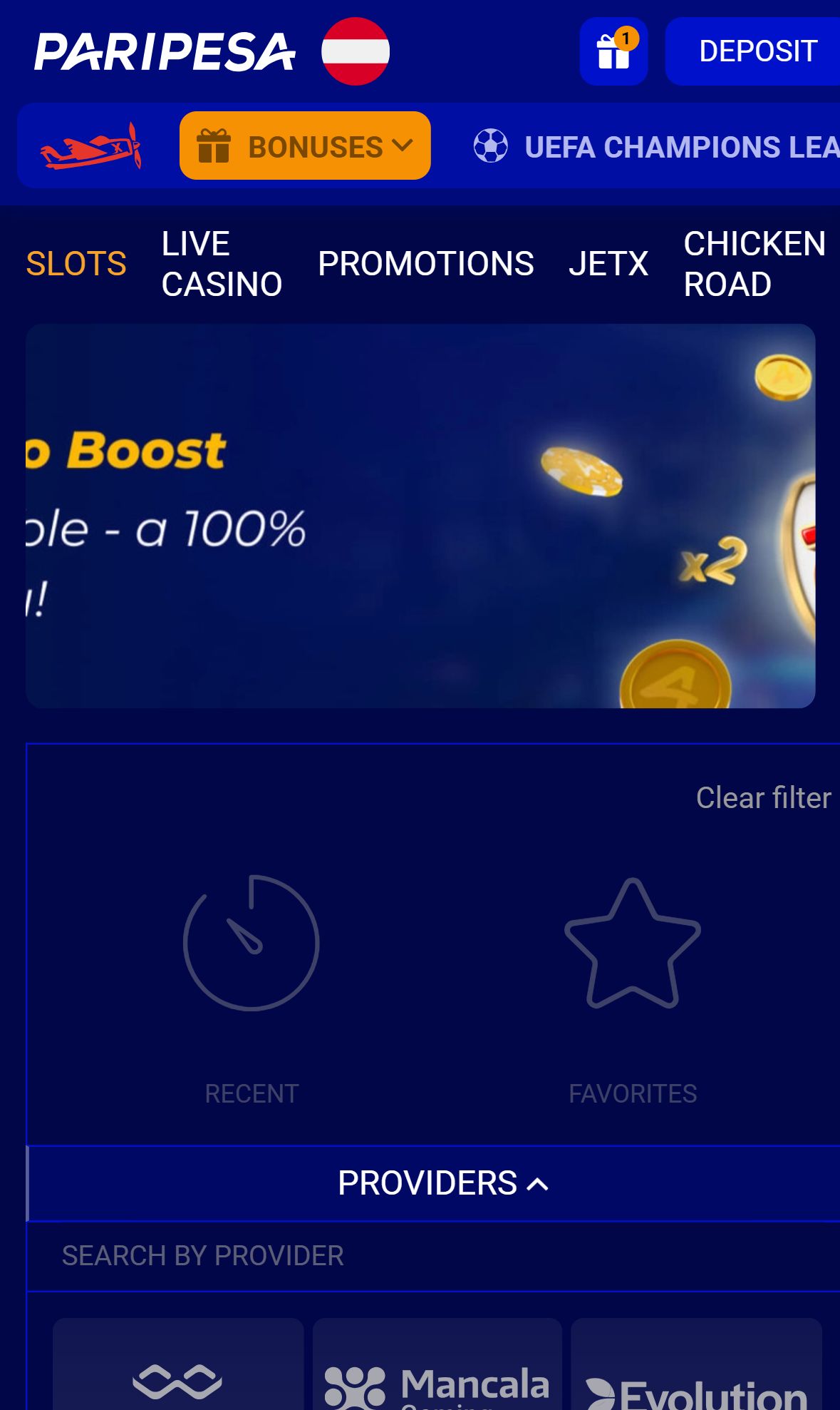 Paripesa — Lobby (Mobile)