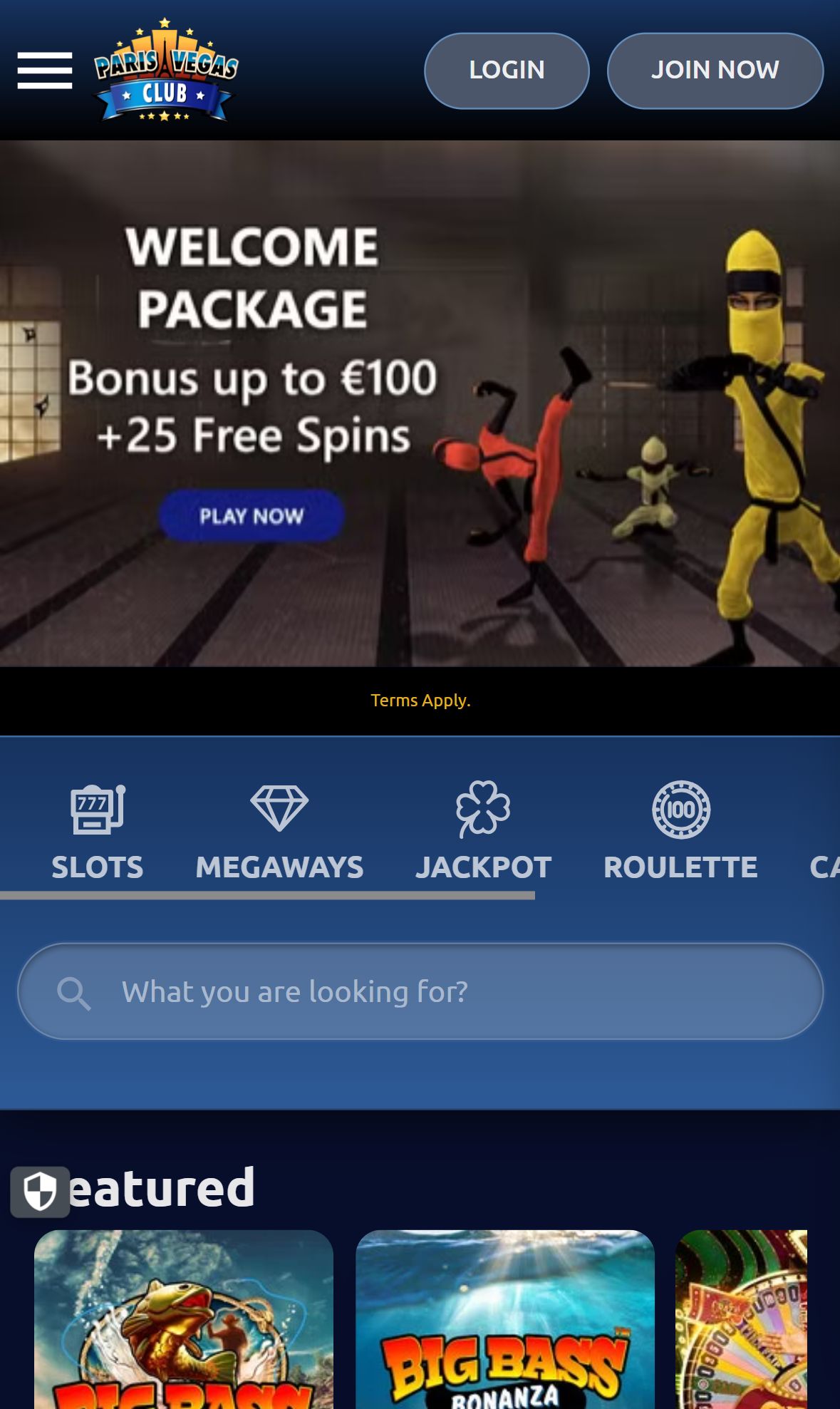 Paris Vegas Club — Homepage (Mobile)