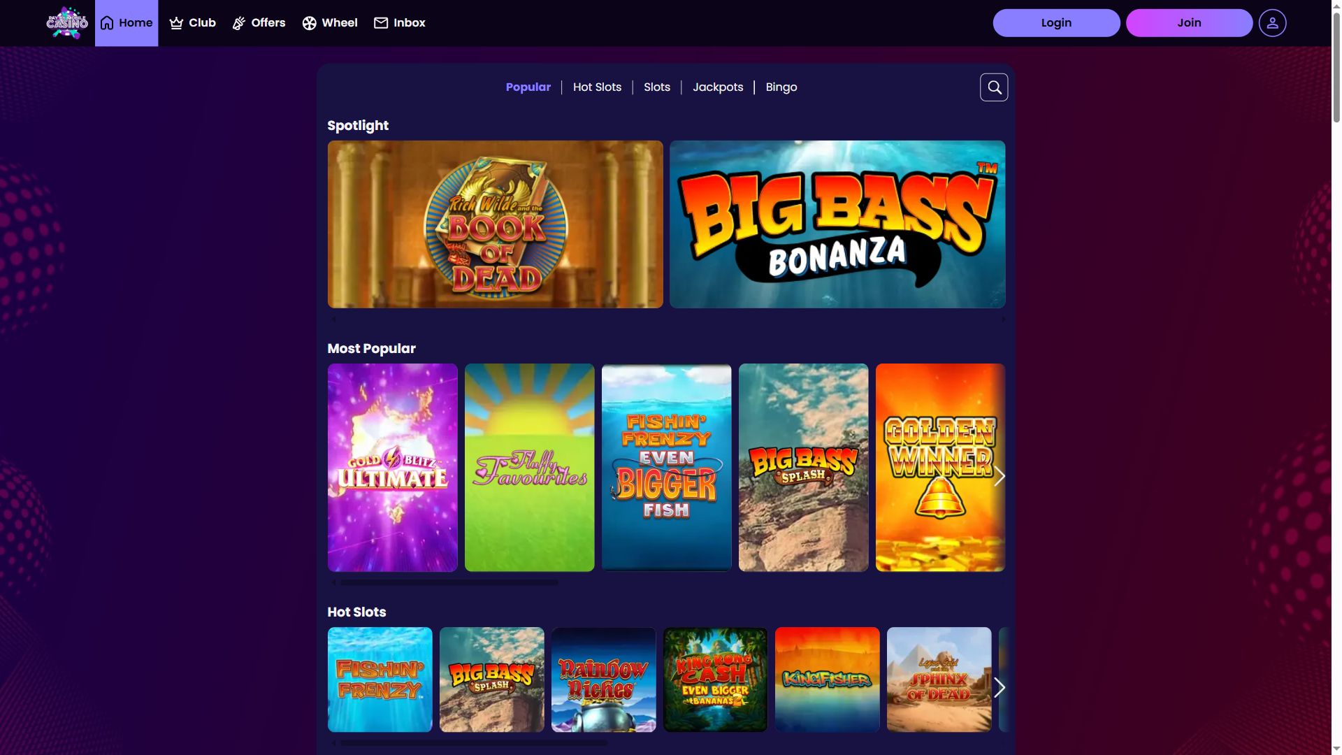 Pay By Mobile Casino — Lobby (Desktop)
