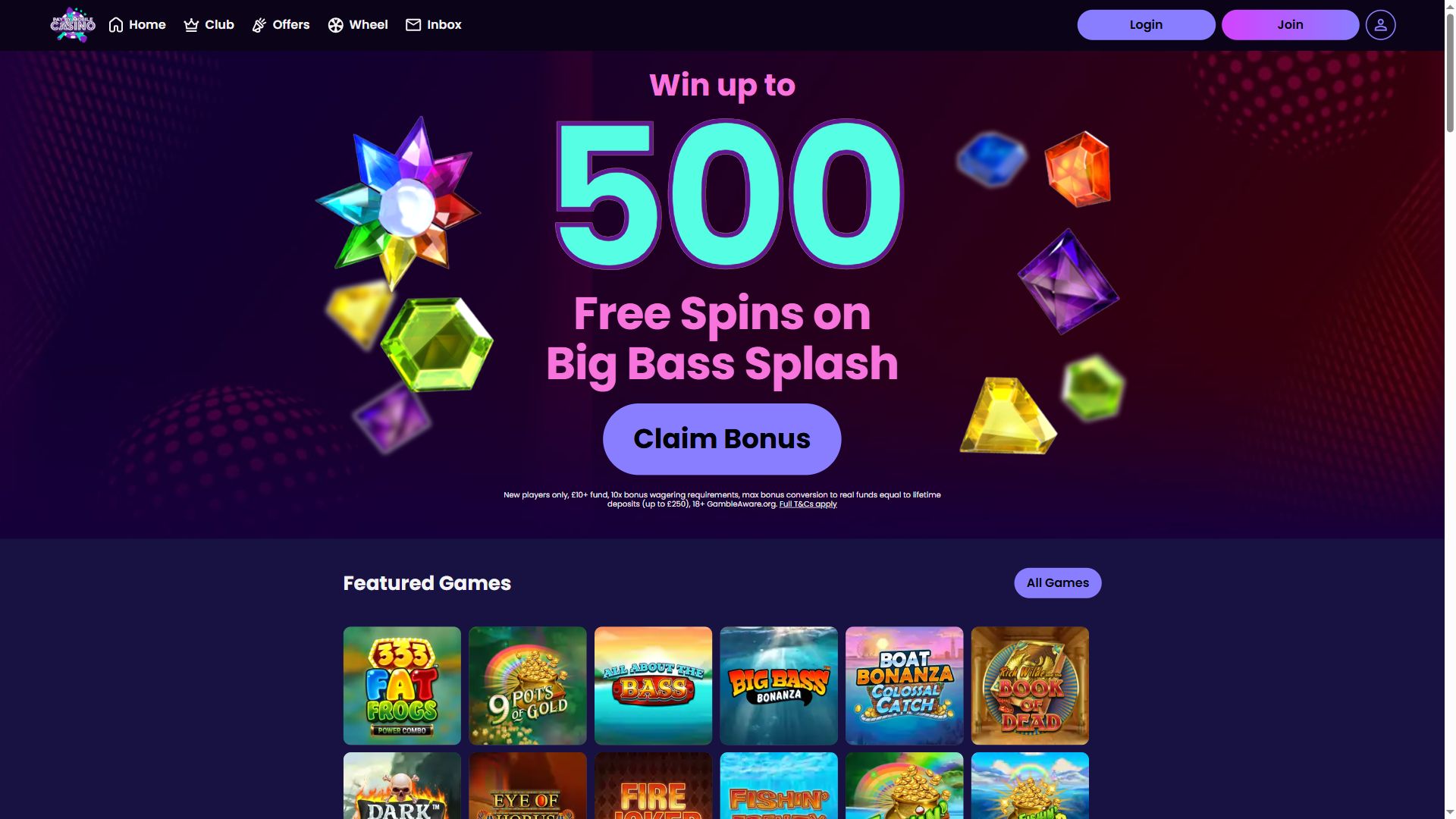 Pay By Mobile Casino — Homepage (Desktop)