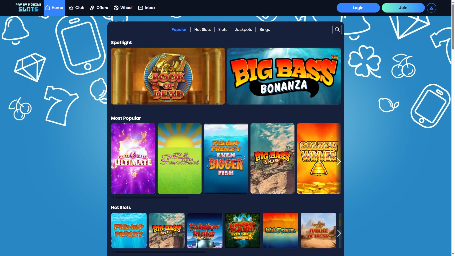 Pay by Mobile Slots — Lobby (Desktop)