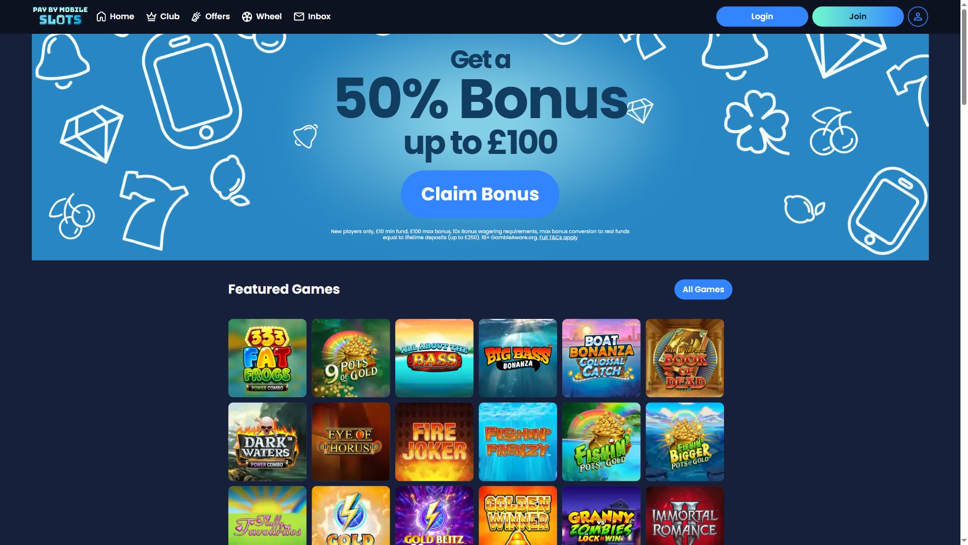 Pay by Mobile Slots — Homepage (Desktop)