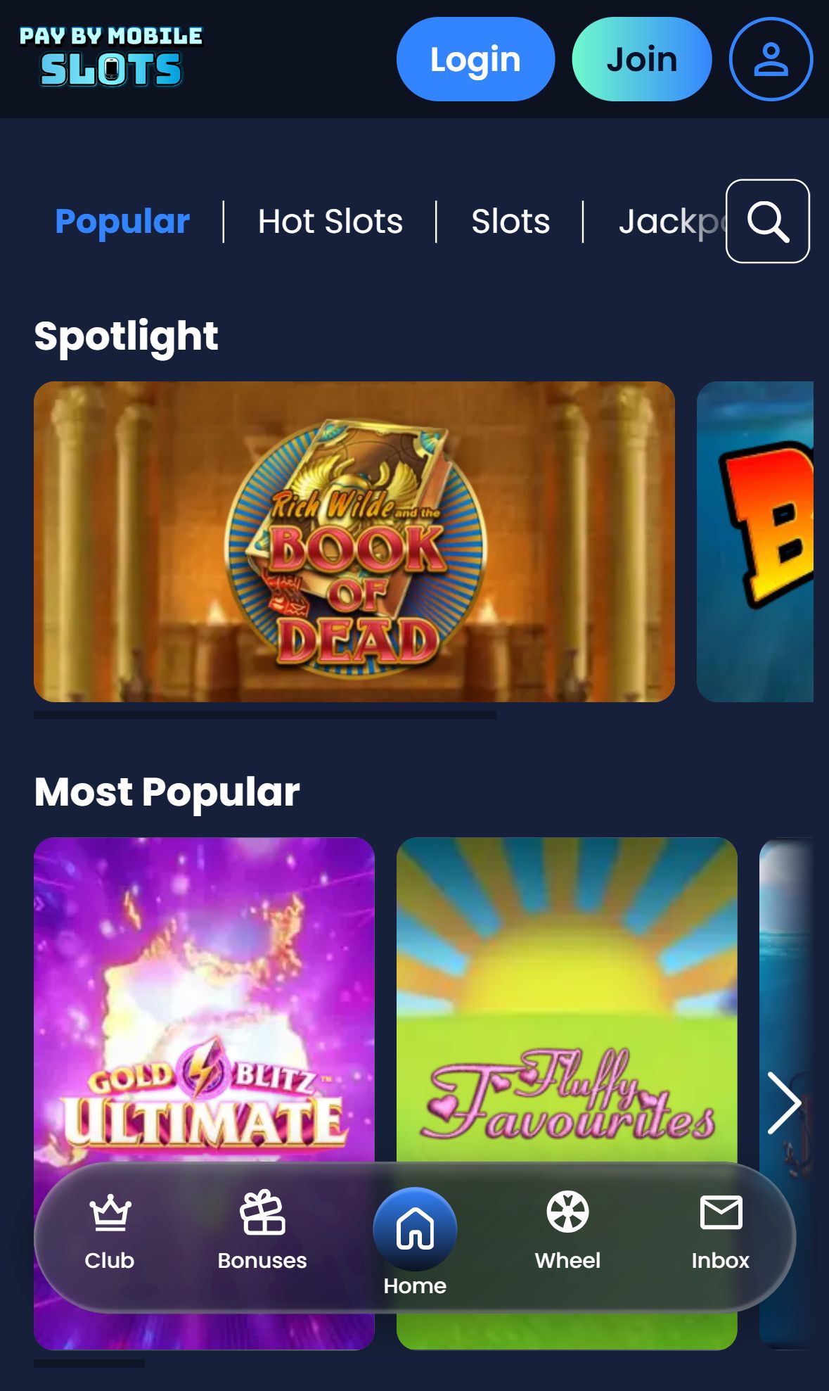 Pay by Mobile Slots — Lobby (Mobile)