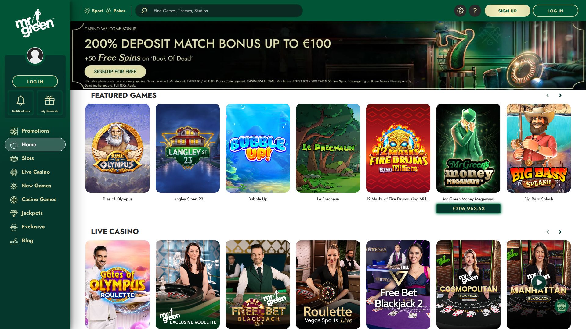 Mr Green — Homepage (Desktop)