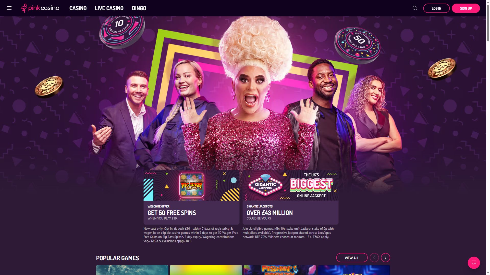 Pink Casino UK — Homepage (Desktop)