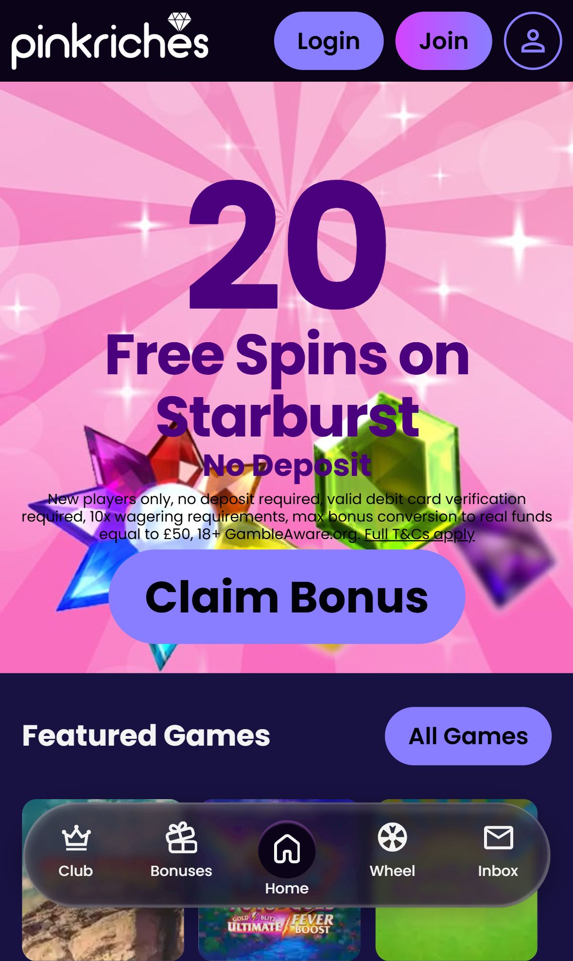 Pinkriches — Homepage (Mobile)