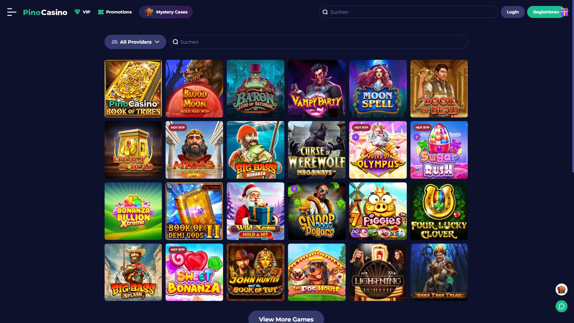 Pinocasino — Lobby (Desktop)