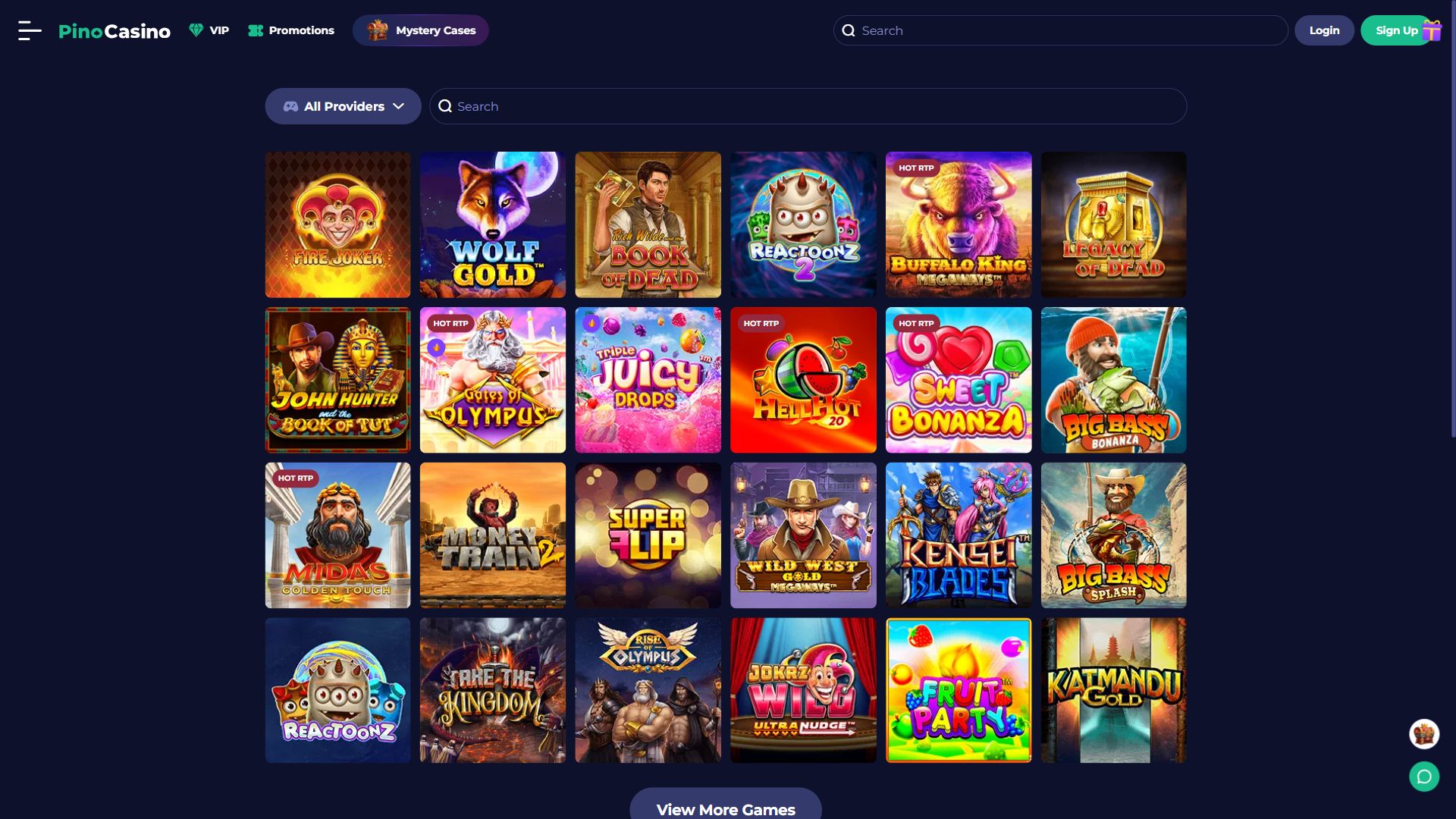 Pinocasino — Lobby (Desktop)