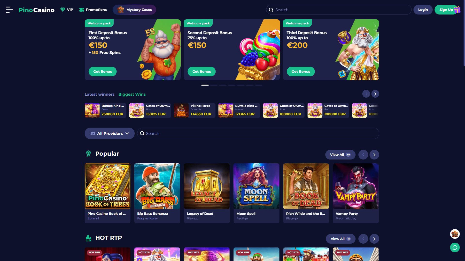Pinocasino — Homepage (Desktop)
