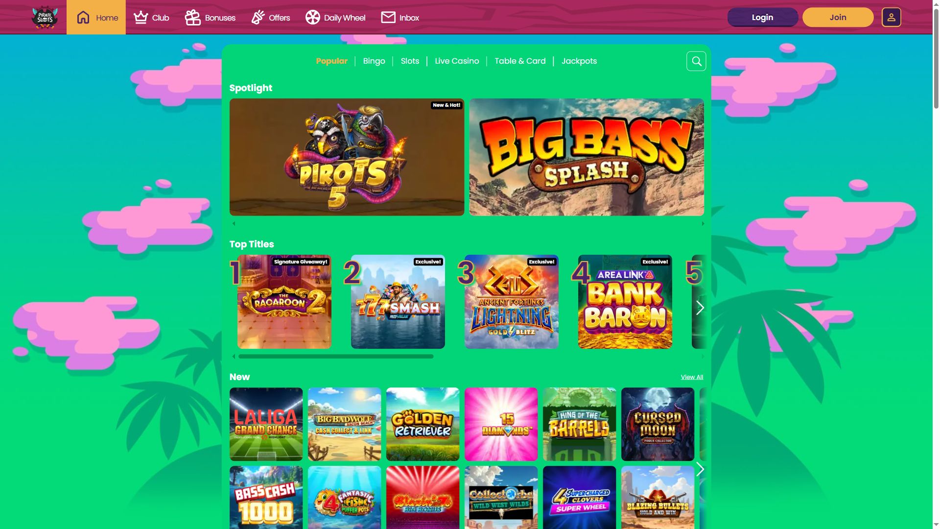 Pirate Slots — Lobby (Desktop)