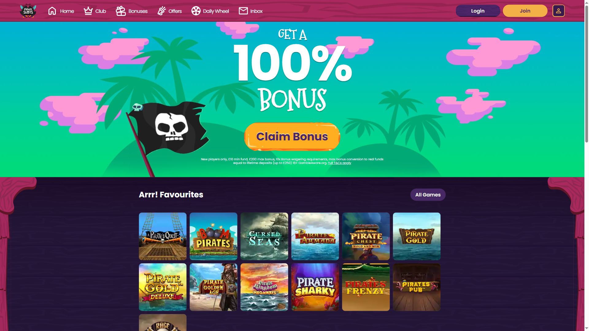Pirate Slots — Homepage (Desktop)