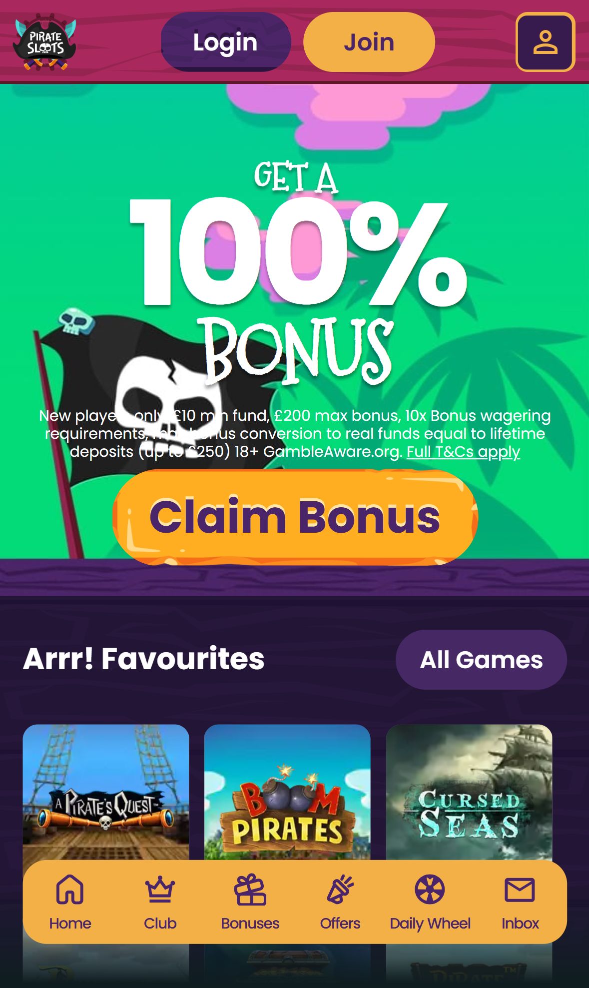 Pirate Slots — Homepage (Mobile)