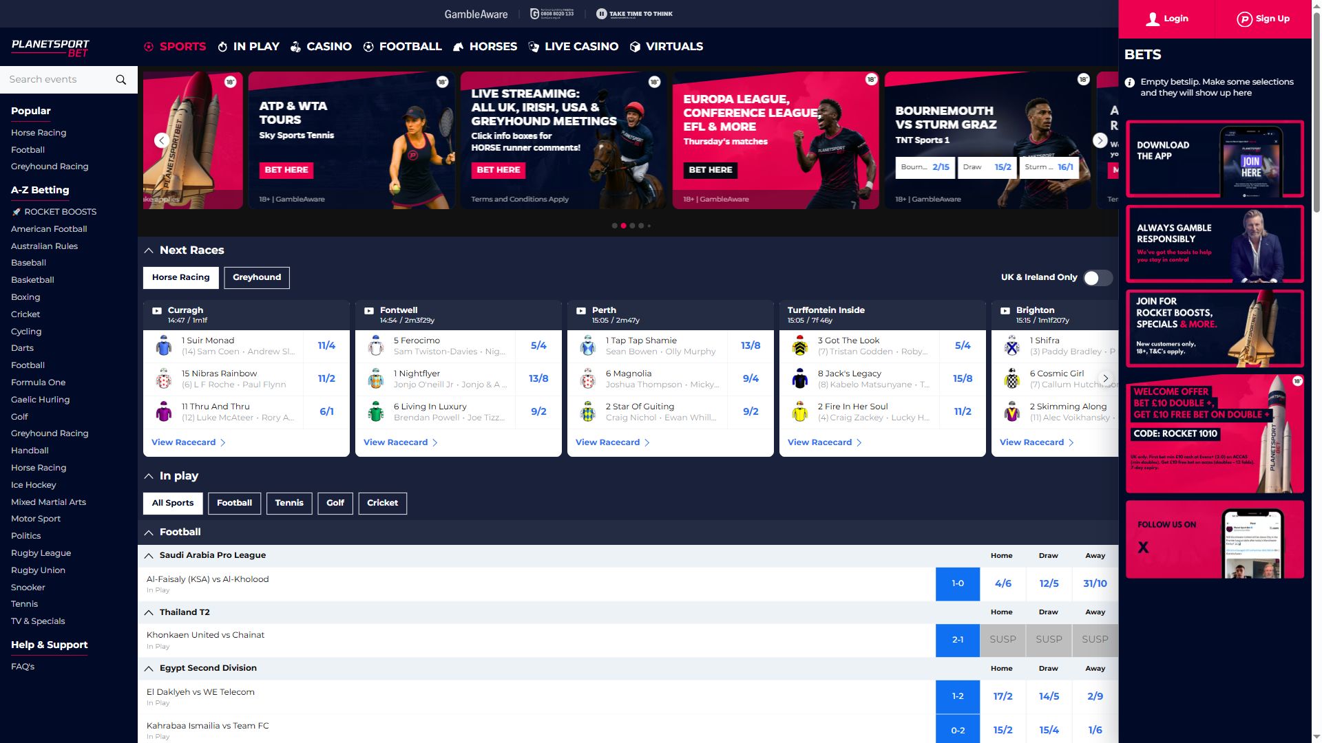 PlanetSportBet — Homepage (Desktop)