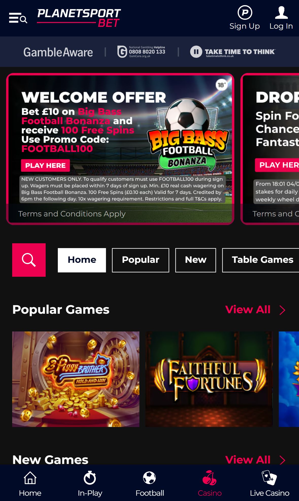 PlanetSportBet — Lobby (Mobile)