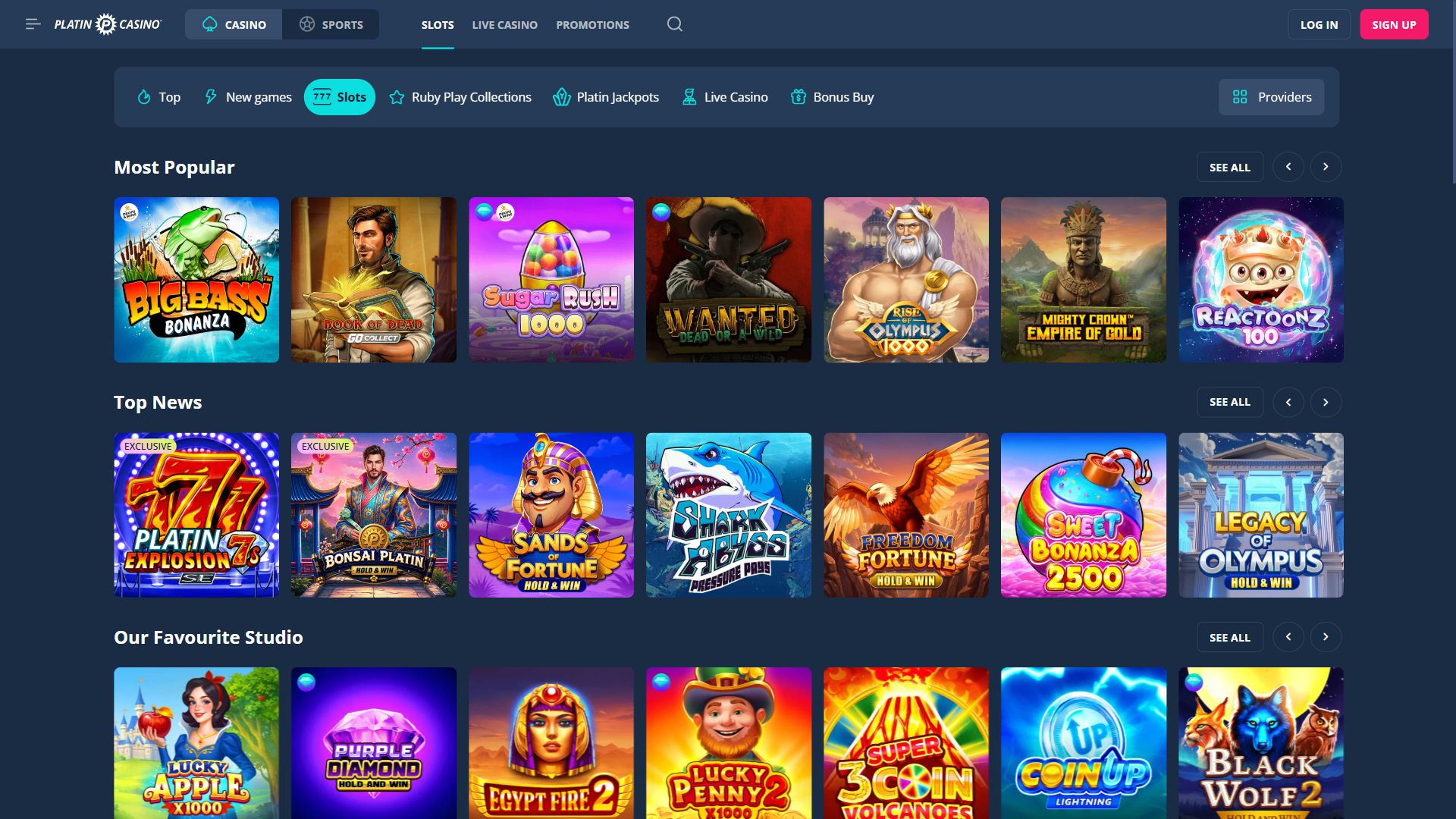 Platin Casino — Lobby (Desktop)