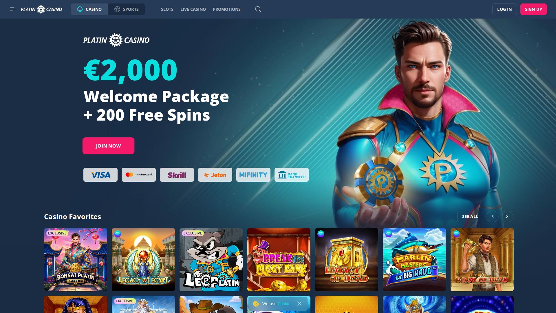 Platin Casino — Startseite (Desktop)