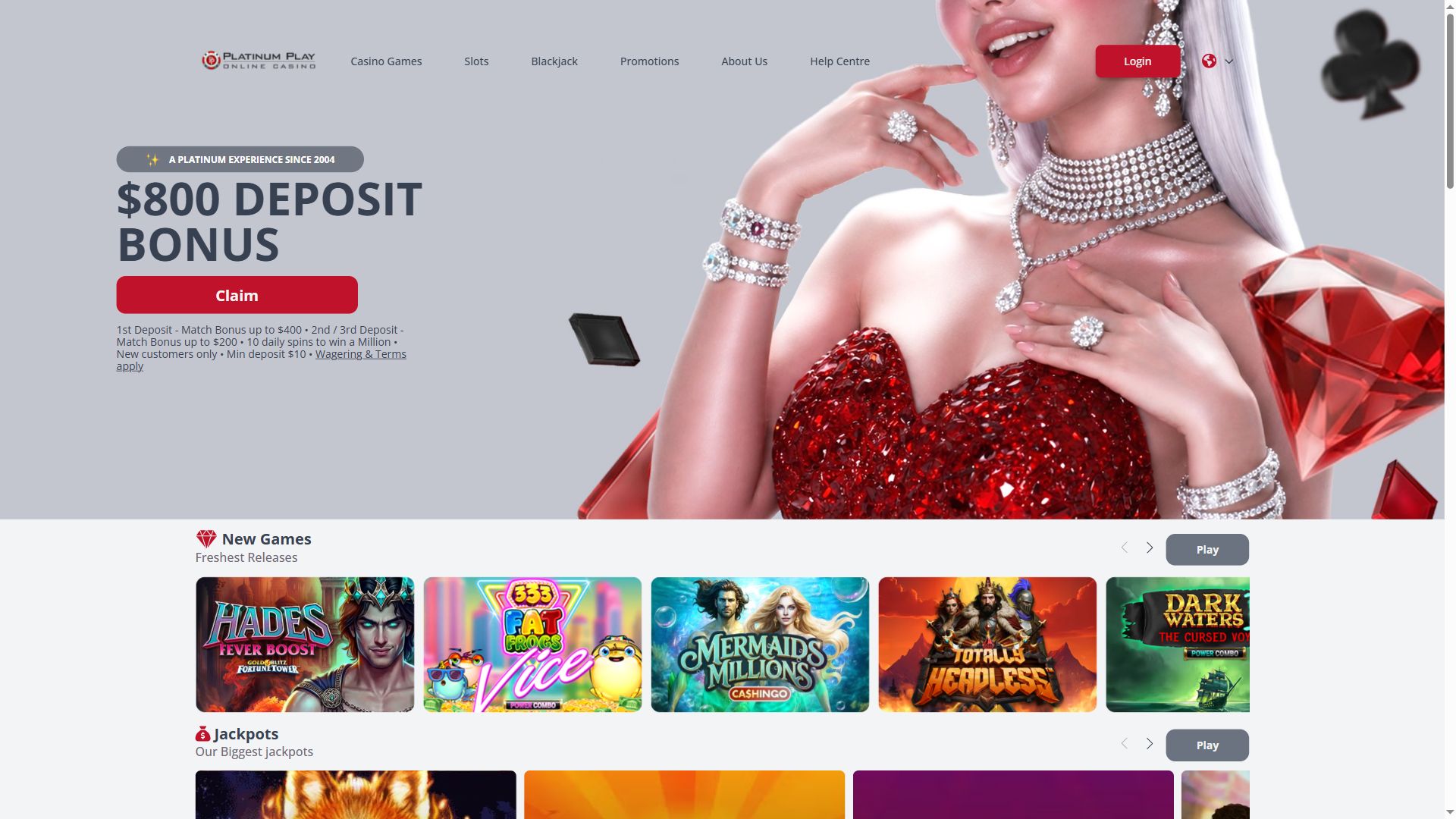 Platinum Play Casino — Homepage (Desktop)