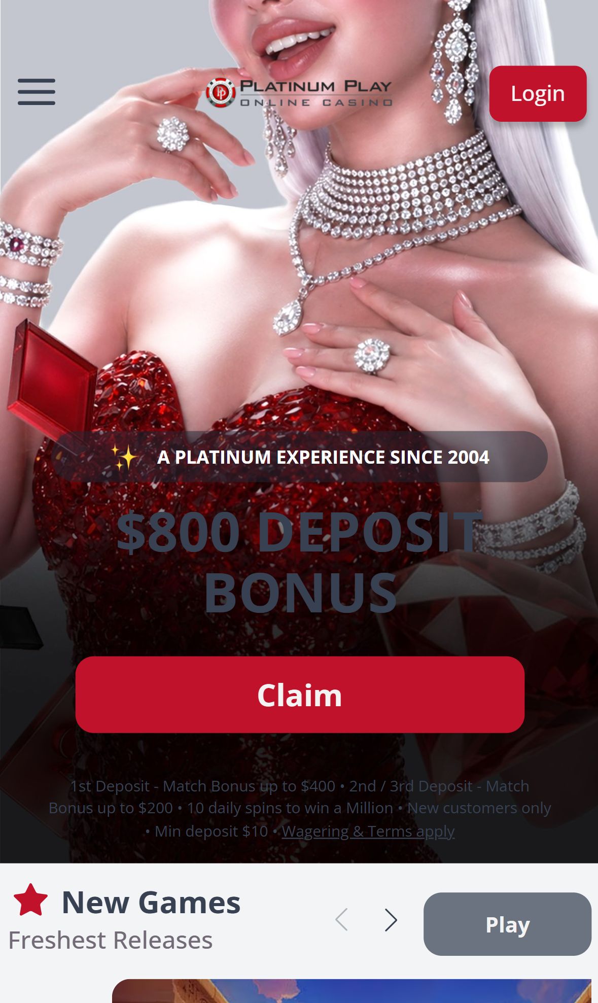 Platinum Play Casino — Lobby (Mobile)