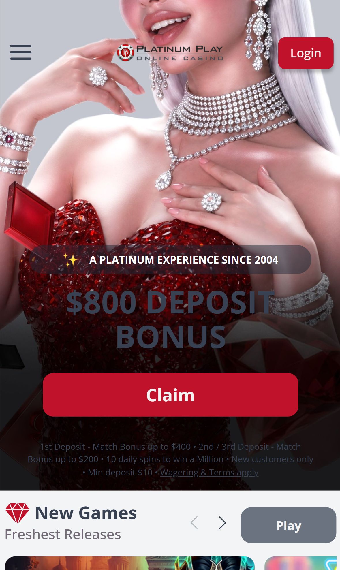 Platinum Play Casino — Homepage (Mobile)