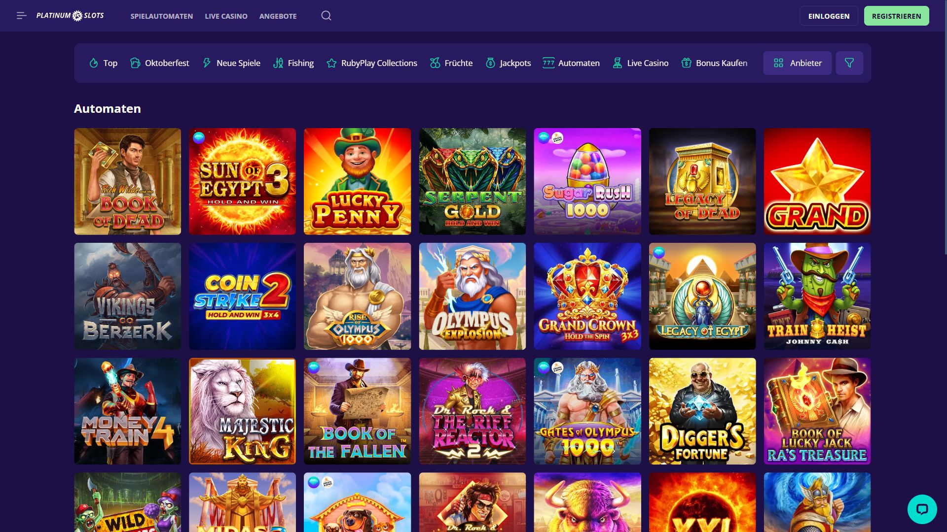 Platinumslots — Lobby (Desktop)