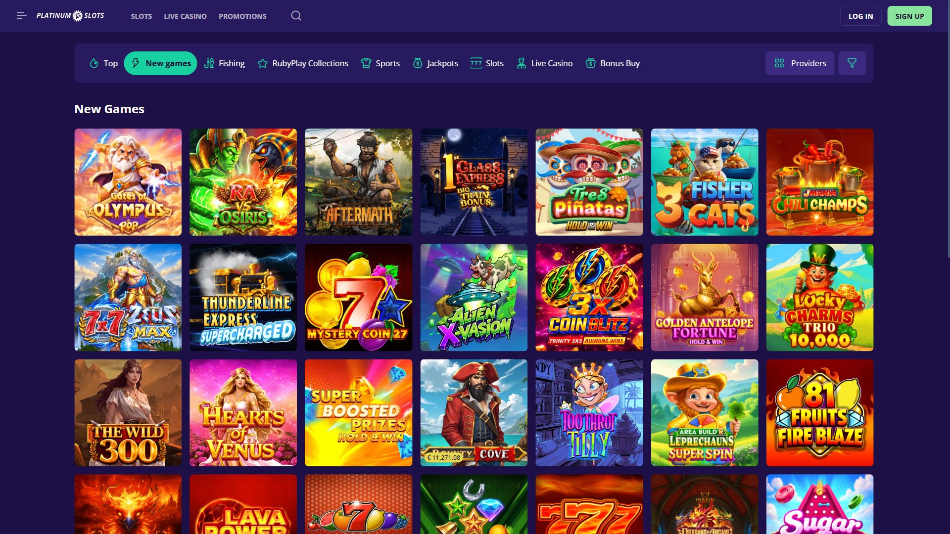 Platinumslots — Lobby (Desktop)