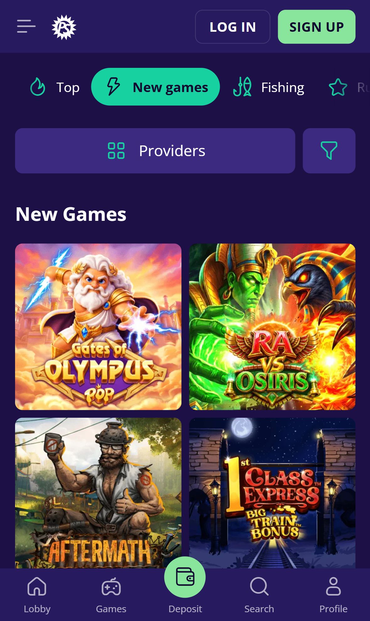 Platinumslots — Lobby (Mobile)