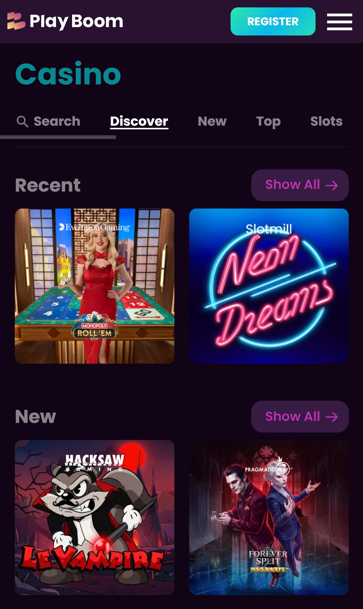 Play Boom — Homepage (Mobile)