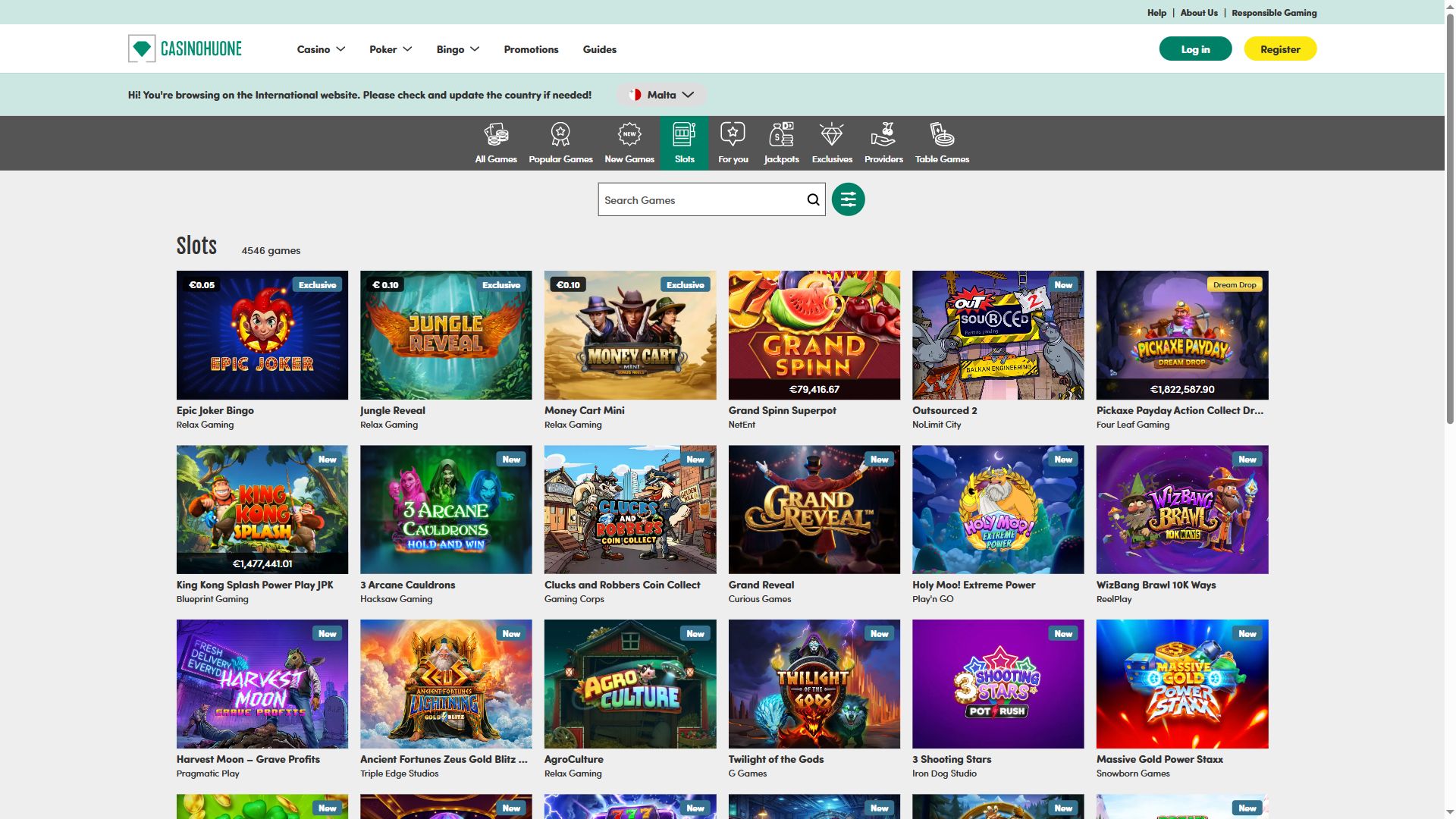 CasinoHuone — Lobby (Desktop)