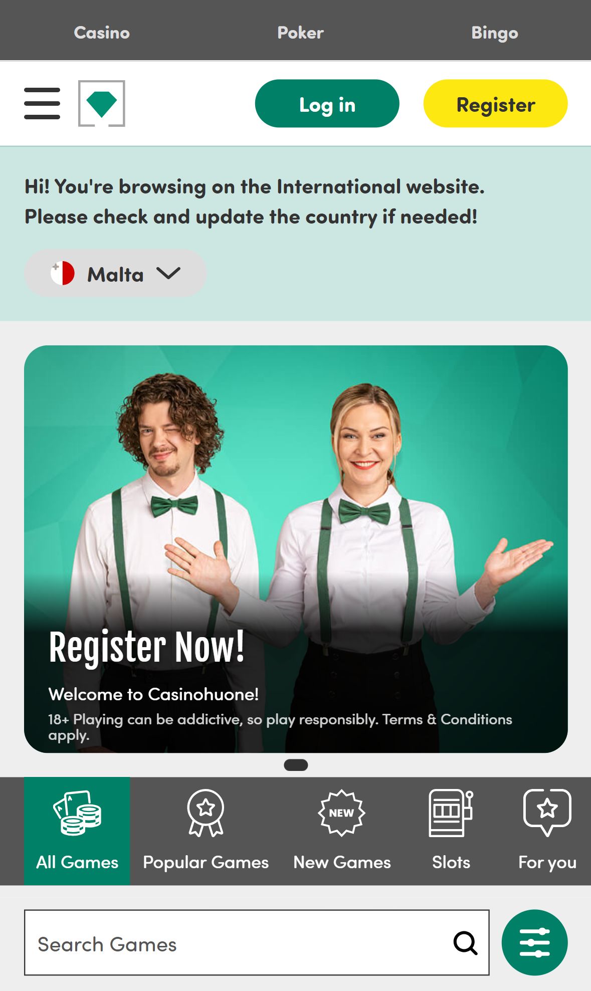 CasinoHuone — Homepage (Mobile)