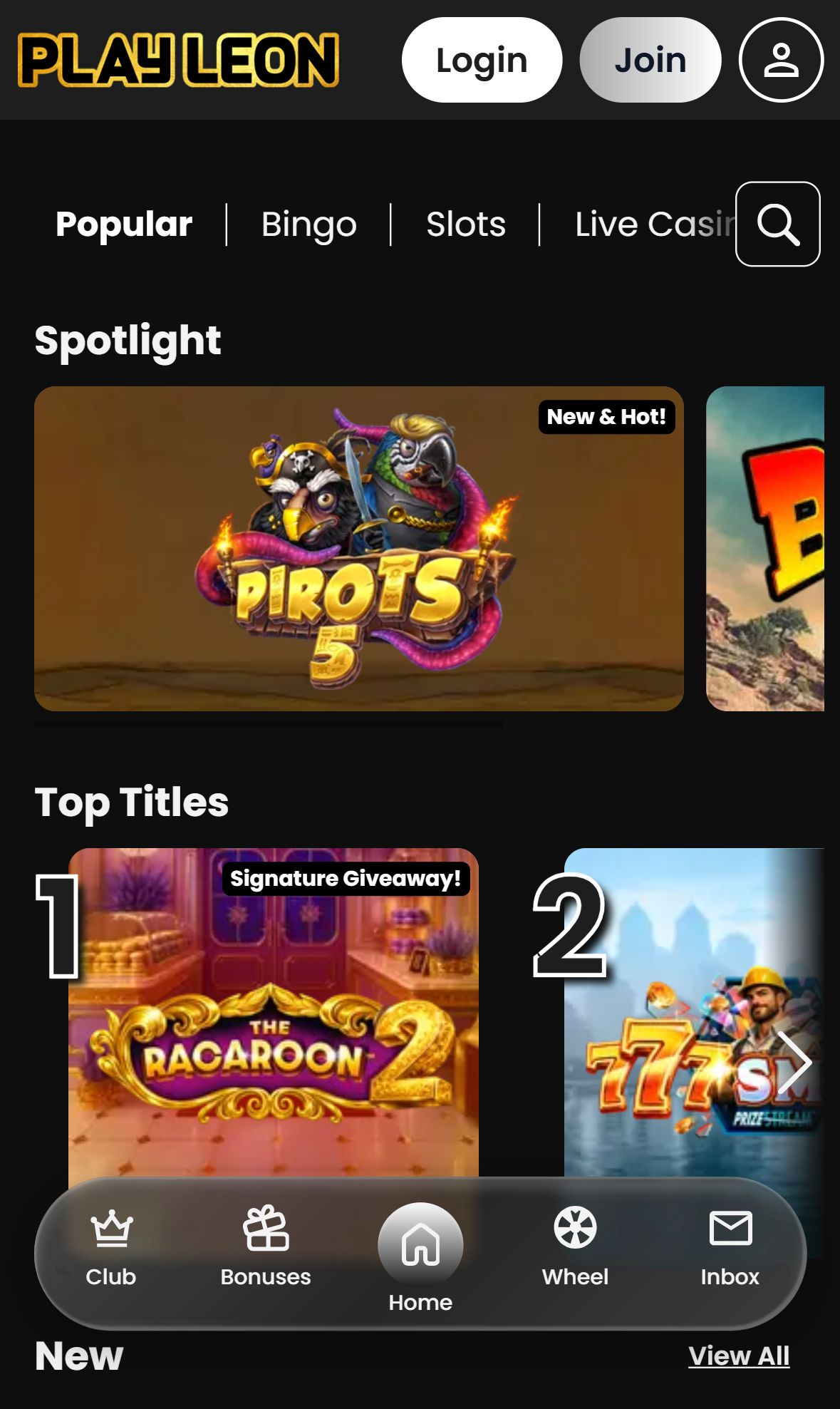 Play Leon — Lobby (Mobile)