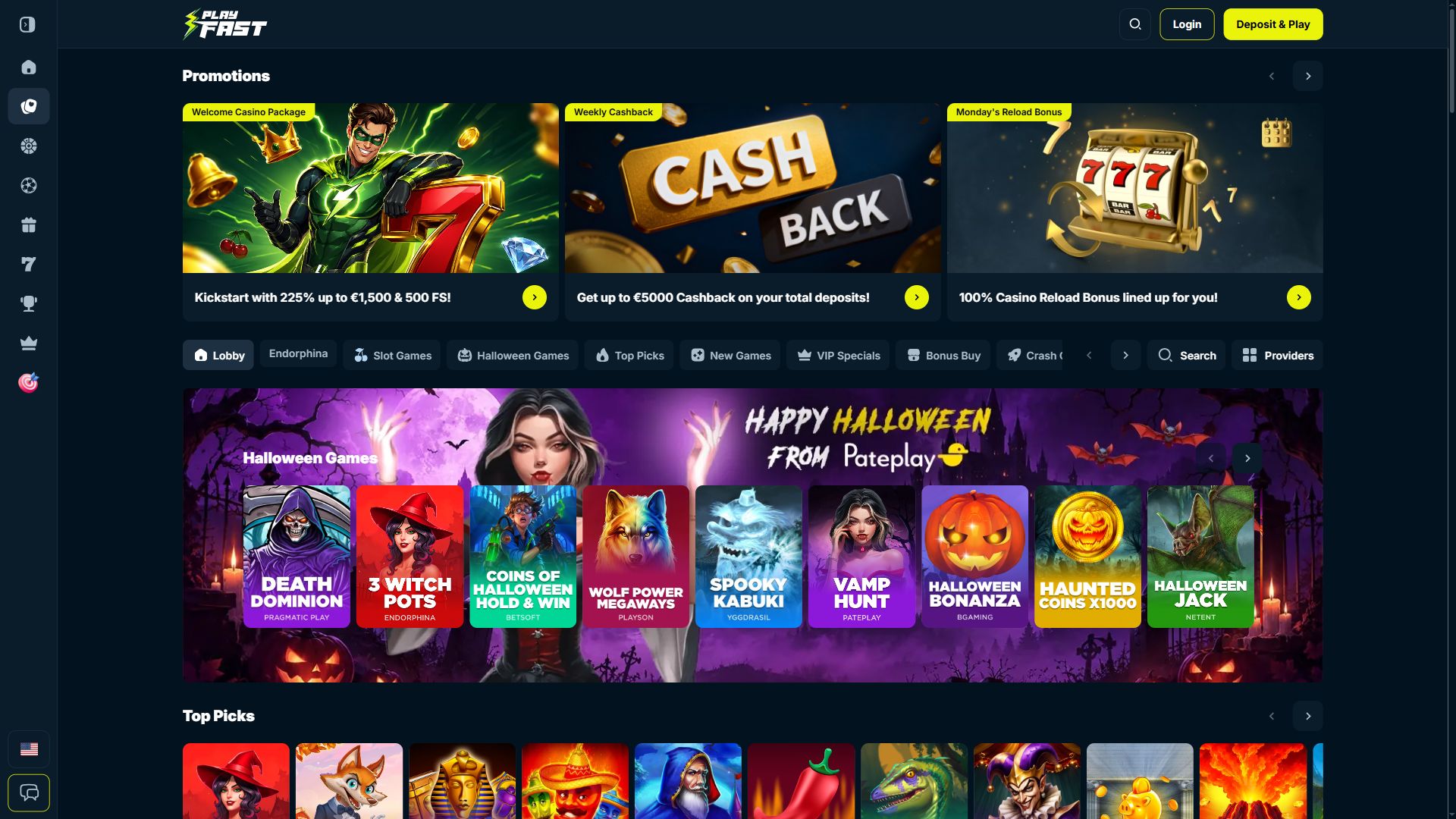 Play Fast Casino — Lobby (Desktop)