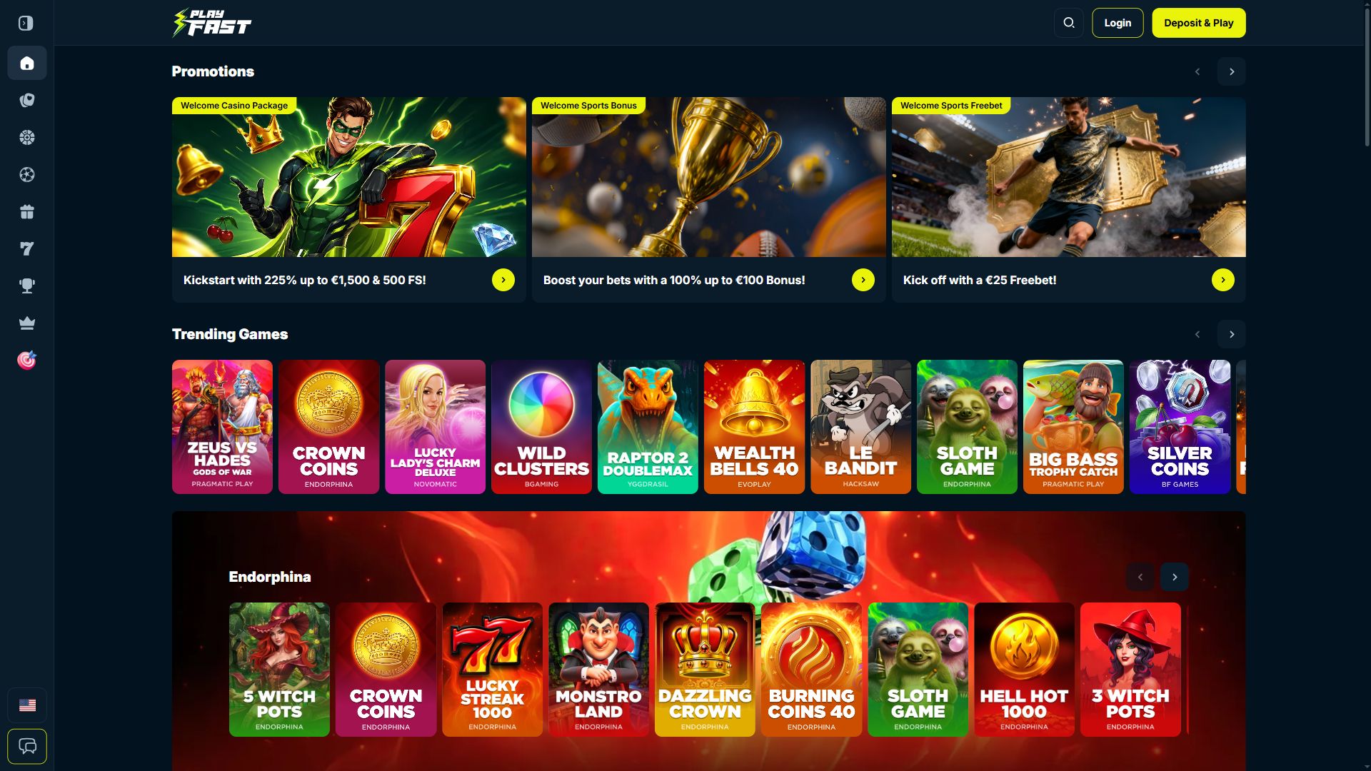 Play Fast Casino — Homepage (Desktop)