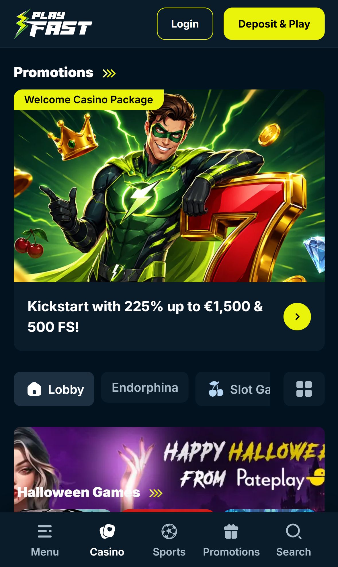Play Fast Casino — Homepage (Mobile)
