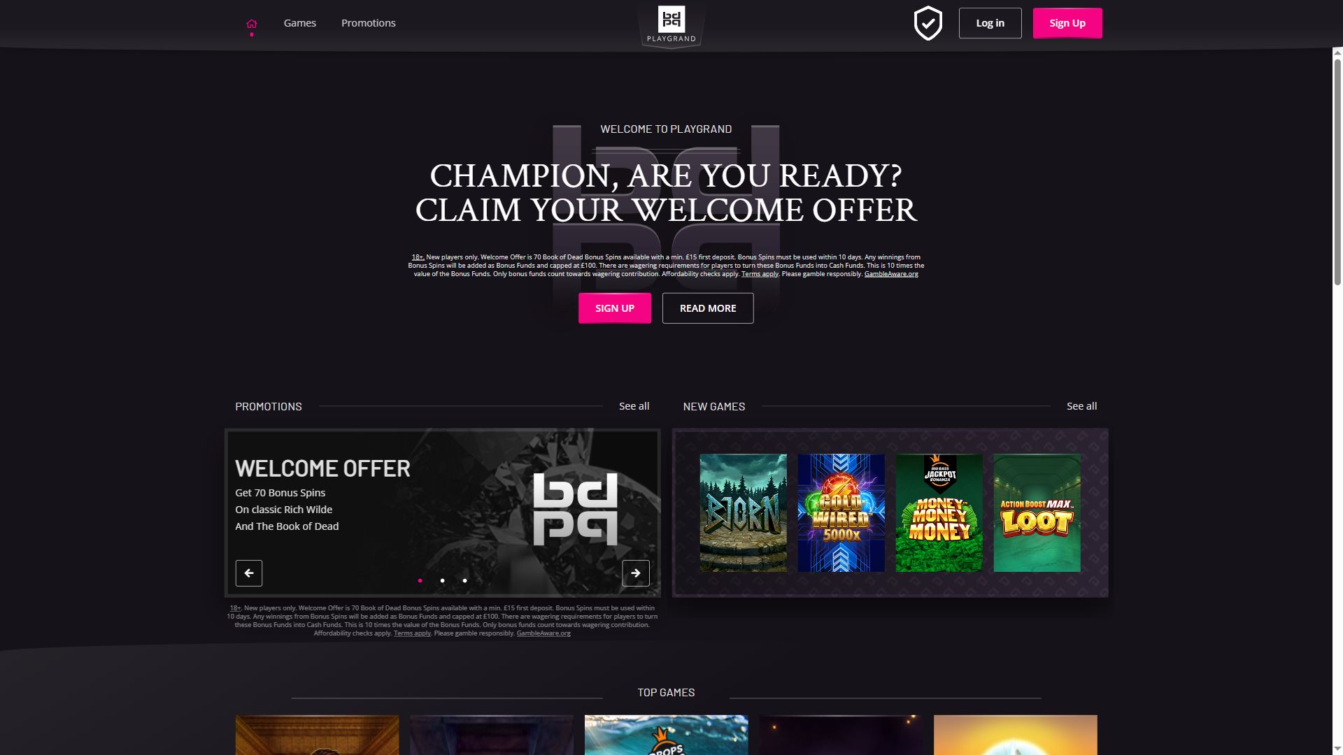 Play Grand Casino — Homepage (Desktop)
