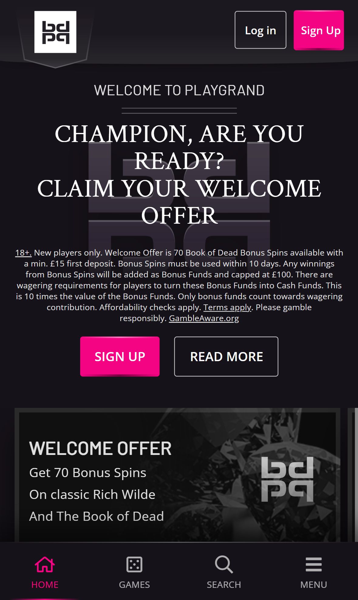 Play Grand Casino — Homepage (Mobile)