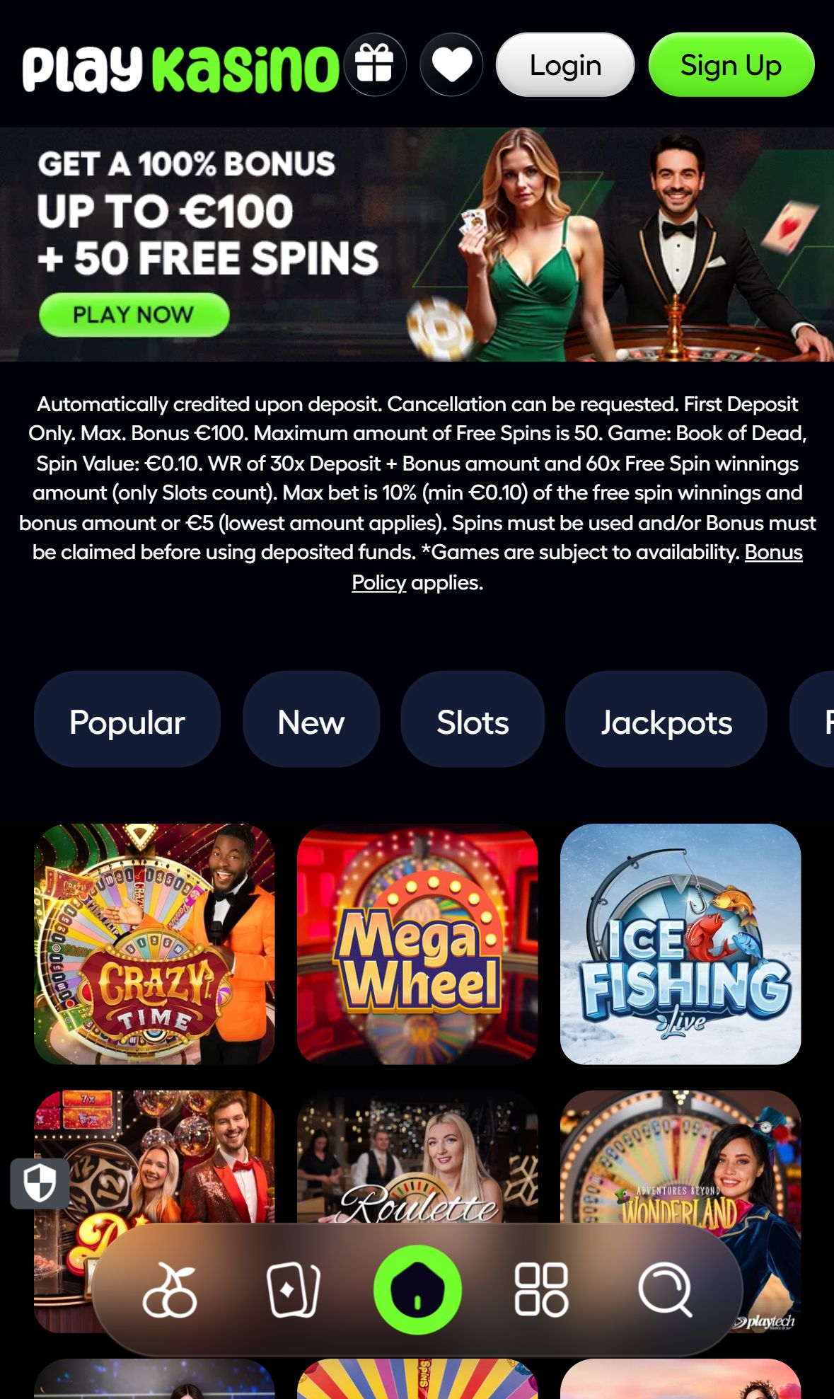 Play Kasino — Lobby (Mobile)