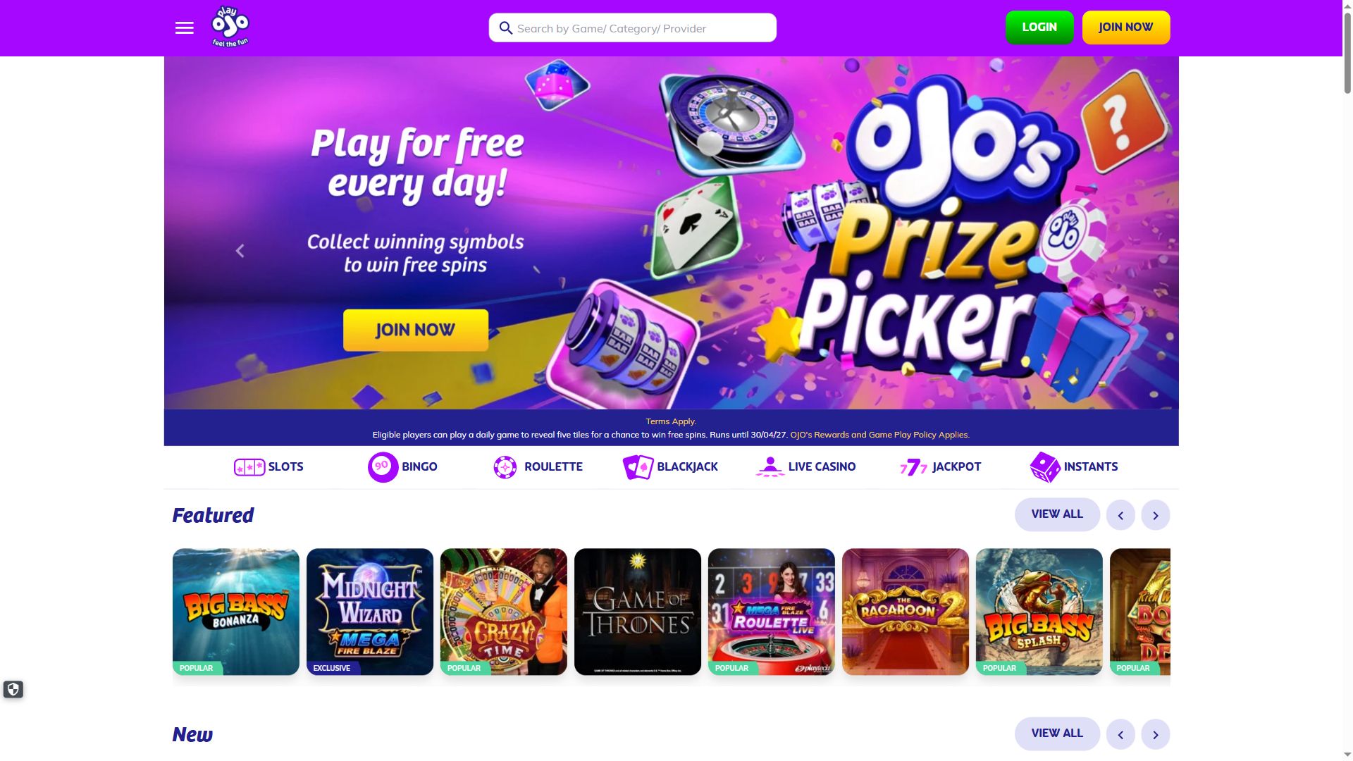 Playojo — Homepage (Desktop)